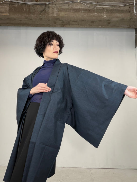 VINTAGE KAWAII HAORI oversized  "oshima, blue, cute dragon , 002"