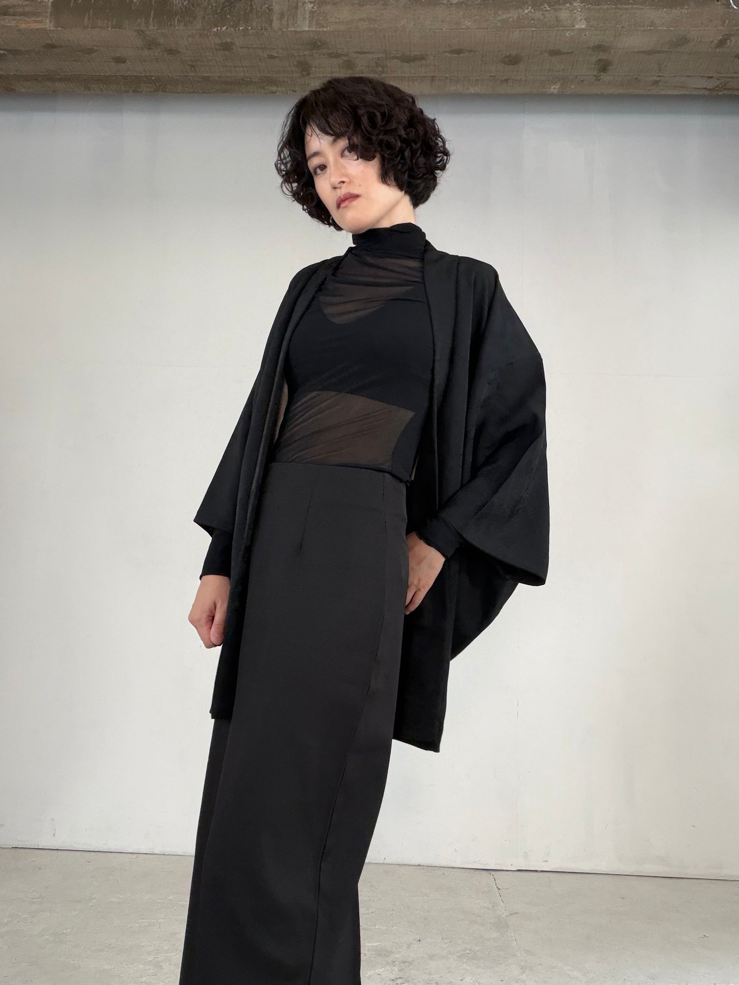 VINTAGE BLACK HAORI  "inside-goshoguruma, gosan-kiri-mon, BLK183"
