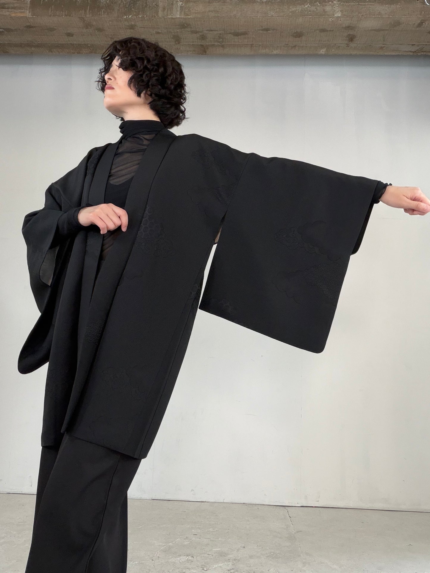 VINTAGE BLACK HAORI  "kikko, inside-leaf, BLK181"