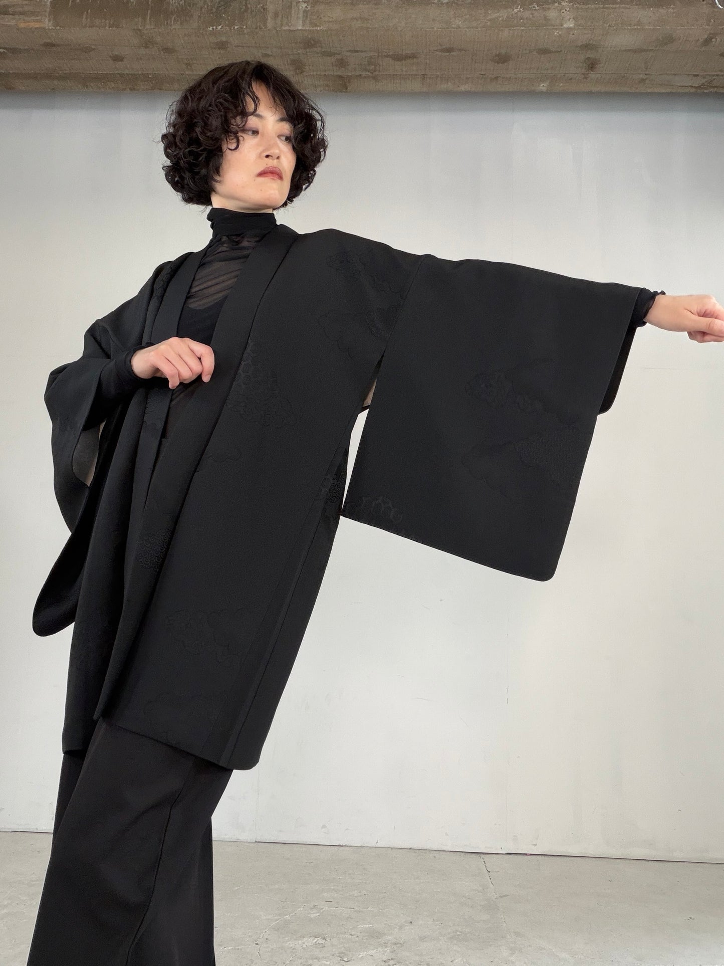 VINTAGE BLACK HAORI  "kikko, inside-leaf, BLK181"