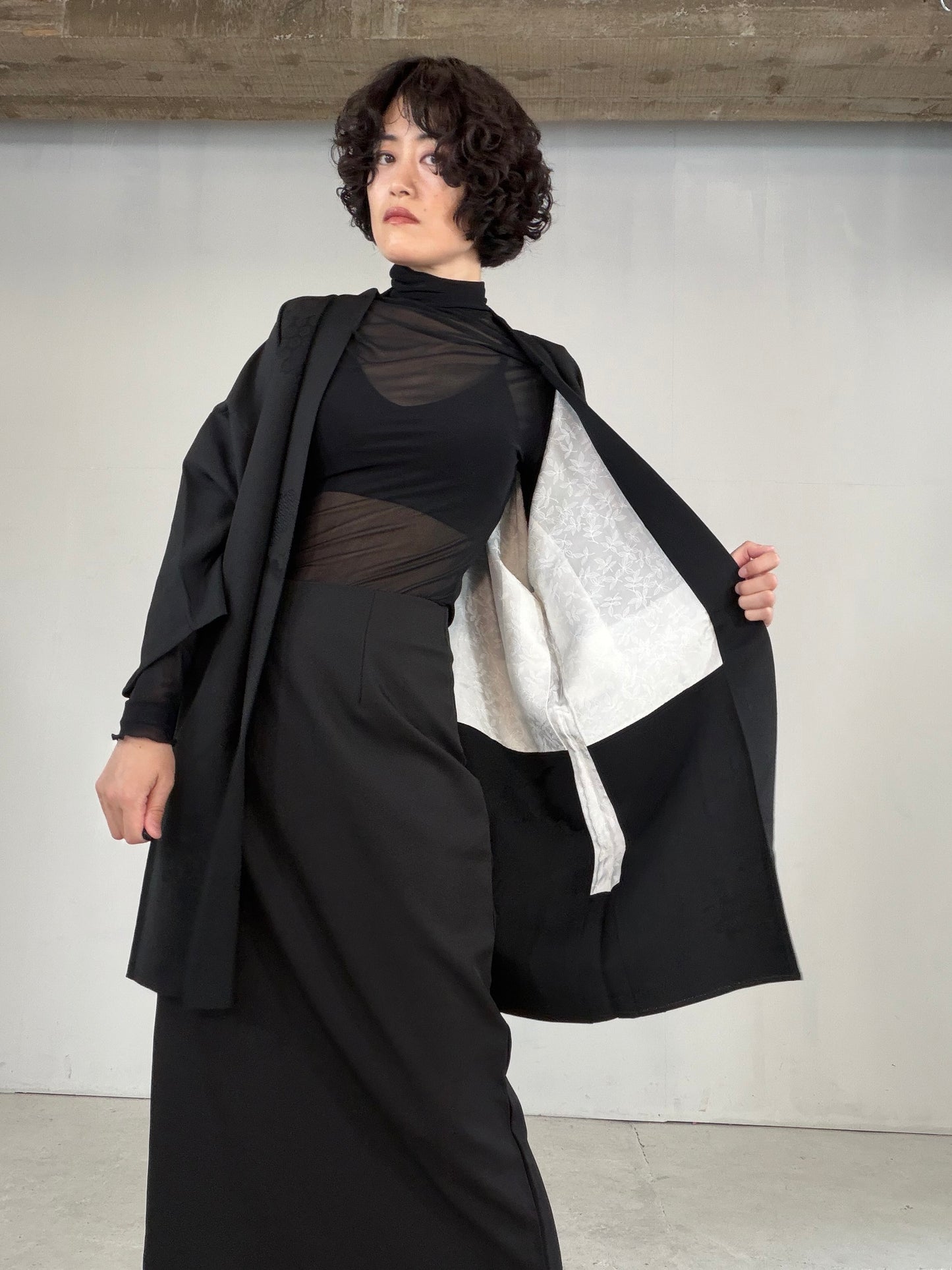 VINTAGE BLACK HAORI  "kikko, inside-leaf, BLK181"