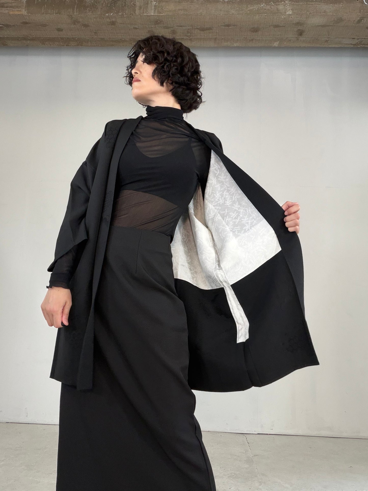 VINTAGE BLACK HAORI  "kikko, inside-leaf, BLK181"