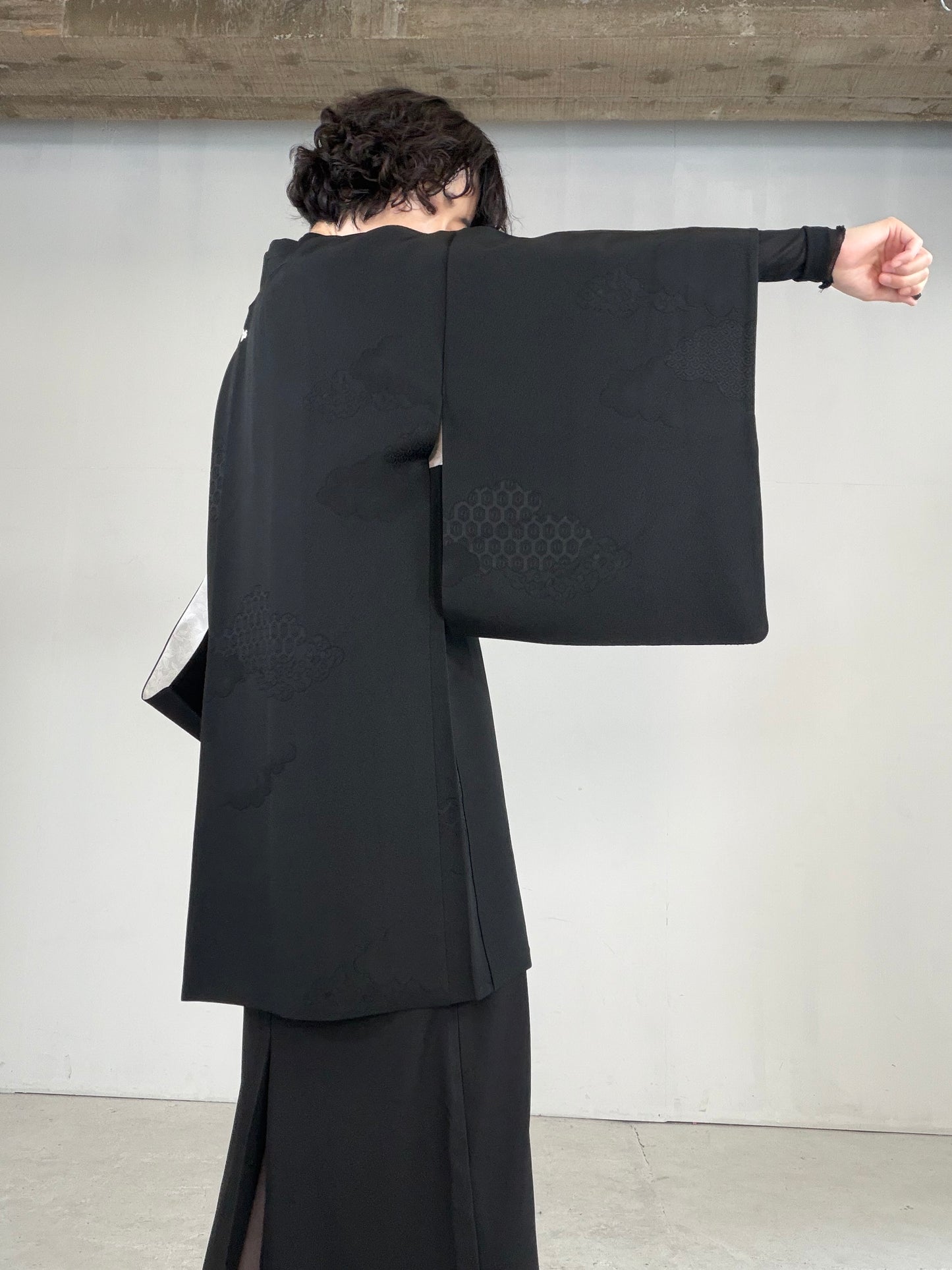 VINTAGE BLACK HAORI  "kikko, inside-leaf, BLK181"
