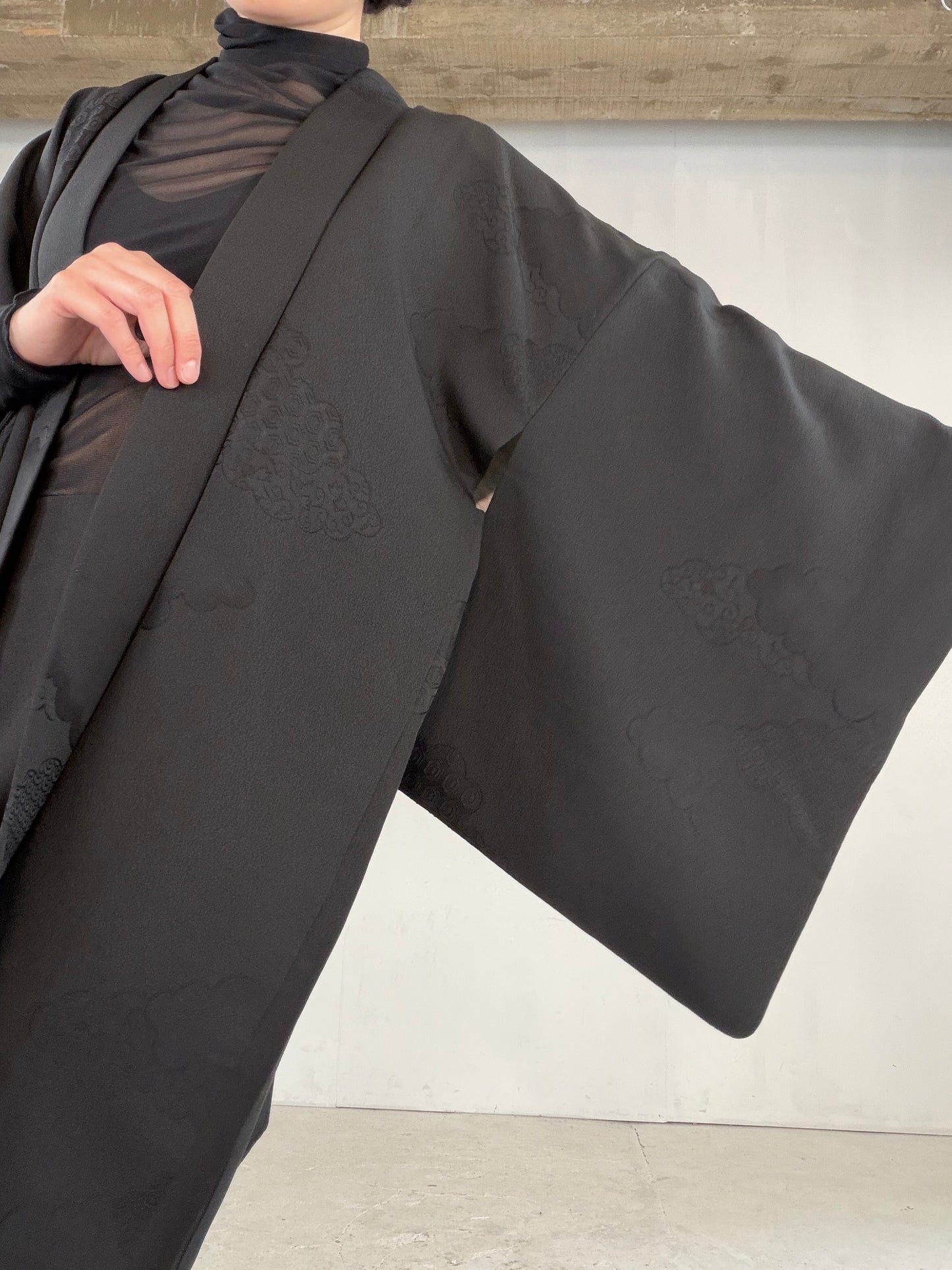 VINTAGE BLACK HAORI  "kikko, inside-leaf, BLK181"