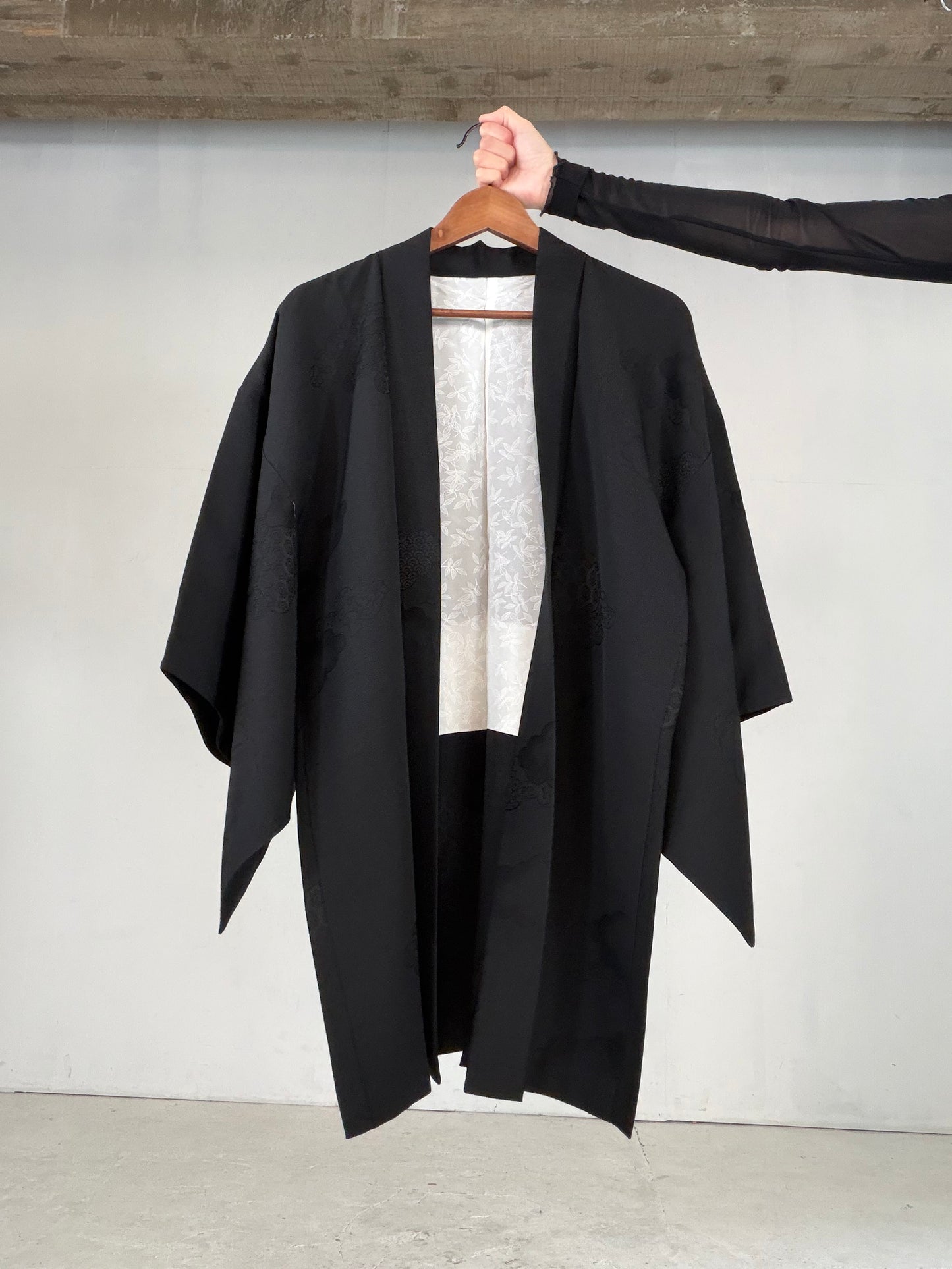 VINTAGE BLACK HAORI  "kikko, inside-leaf, BLK181"