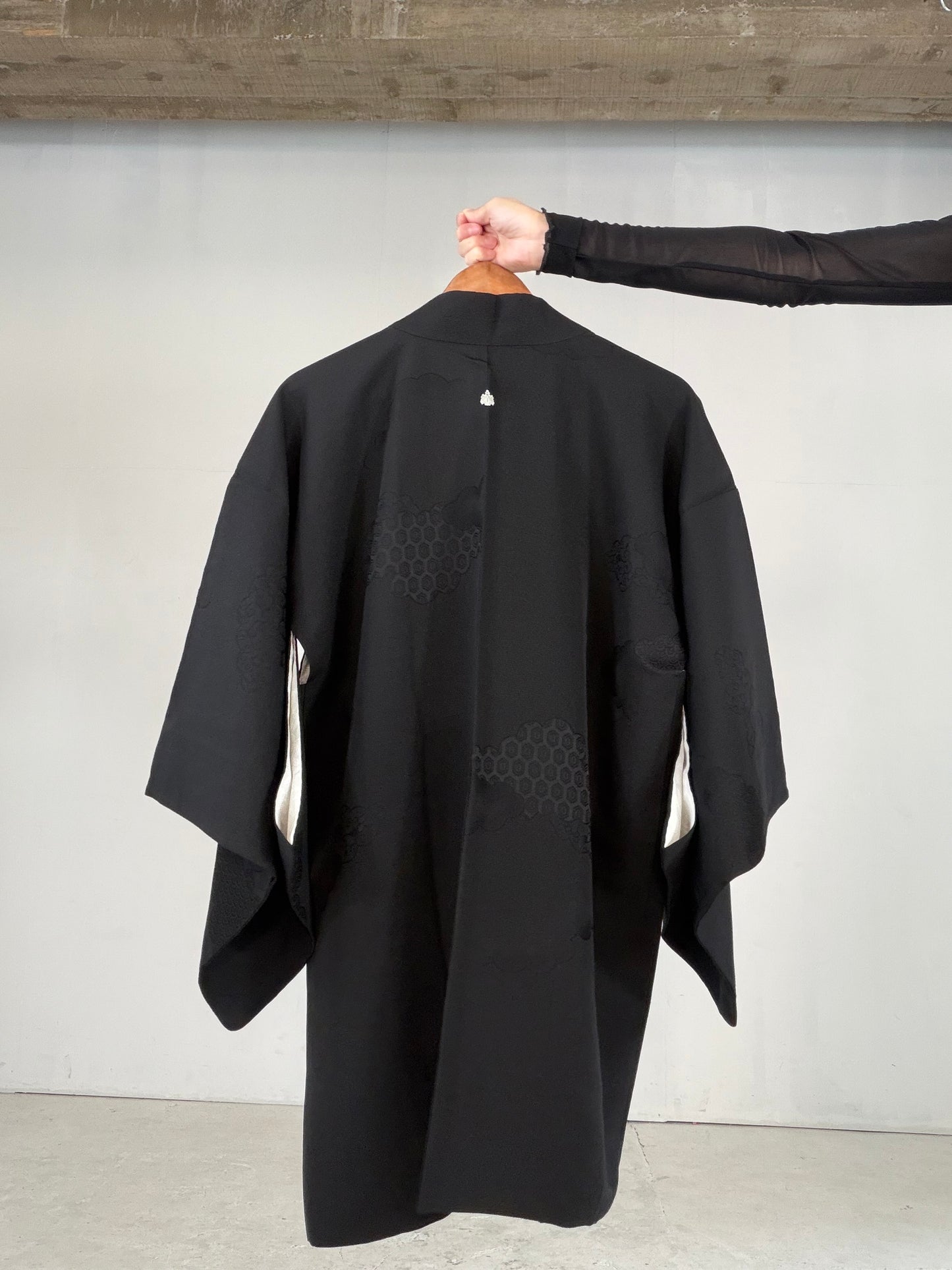VINTAGE BLACK HAORI  "kikko, inside-leaf, BLK181"