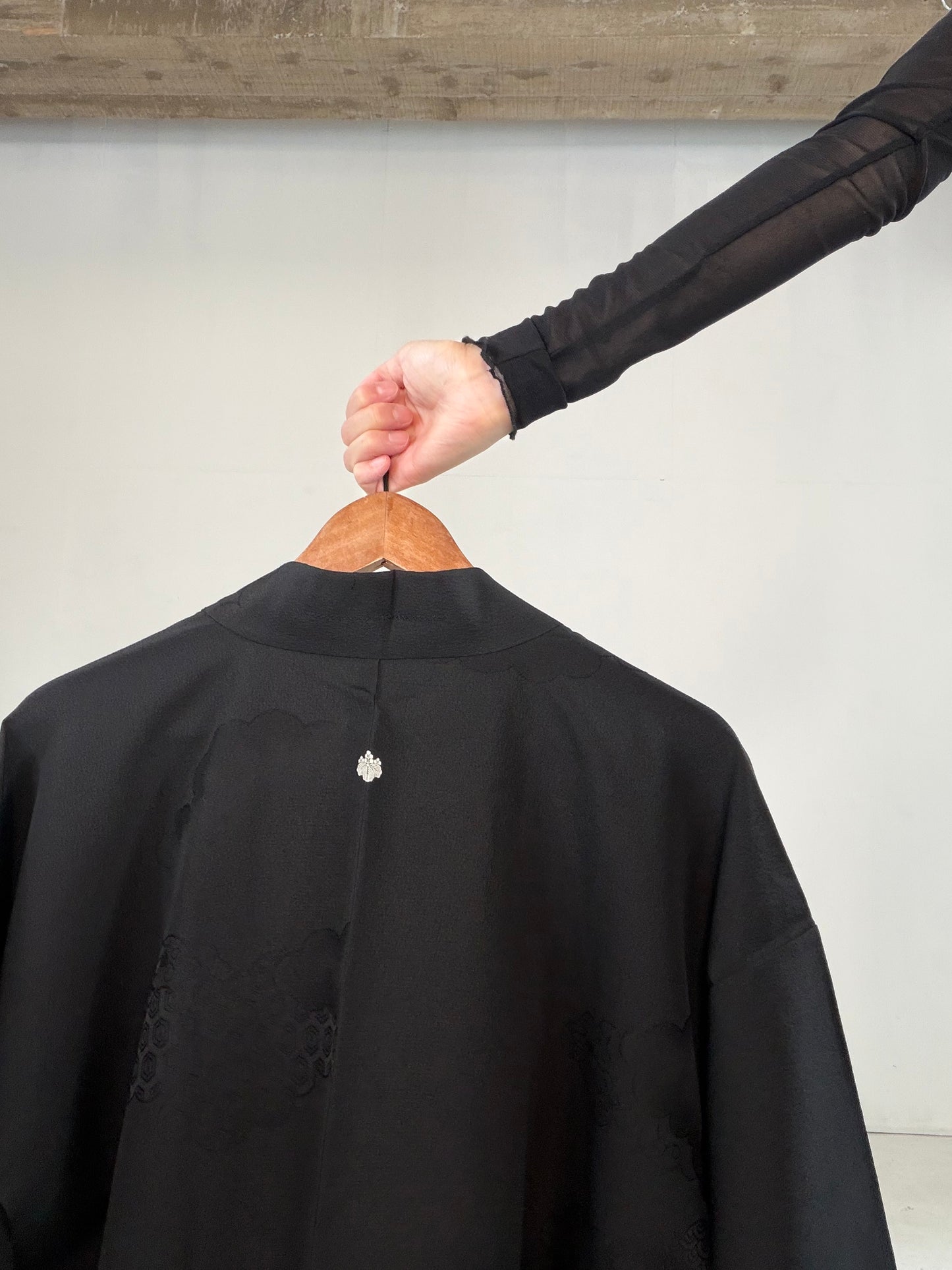 VINTAGE BLACK HAORI  "kikko, inside-leaf, BLK181"