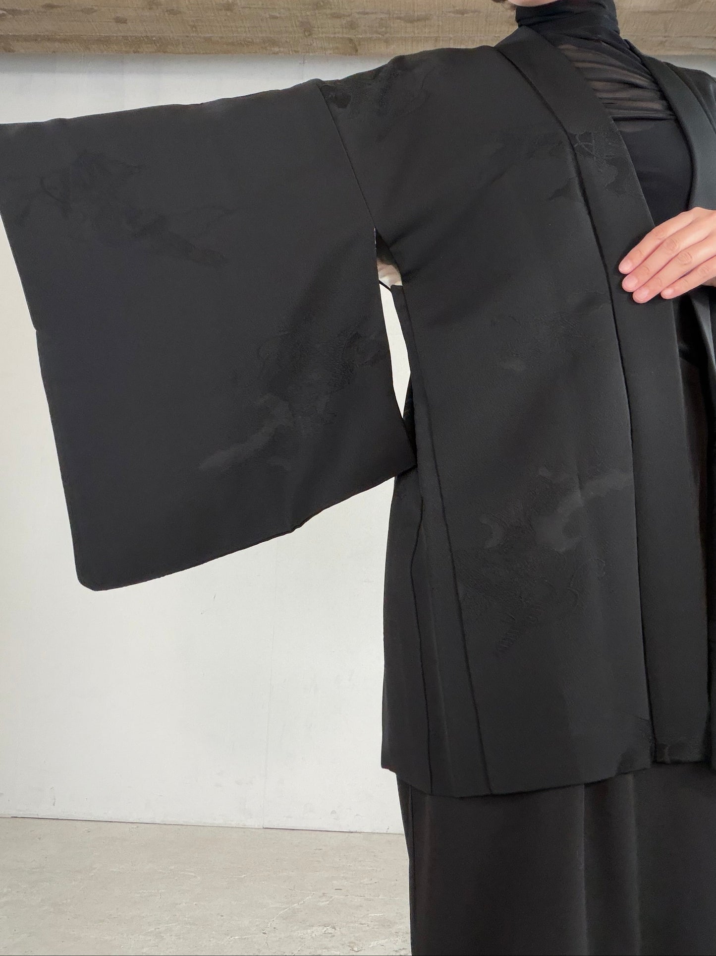VINTAGE BLACK HAORI  "houkan, gosan-kiri-mon, BLK184"
