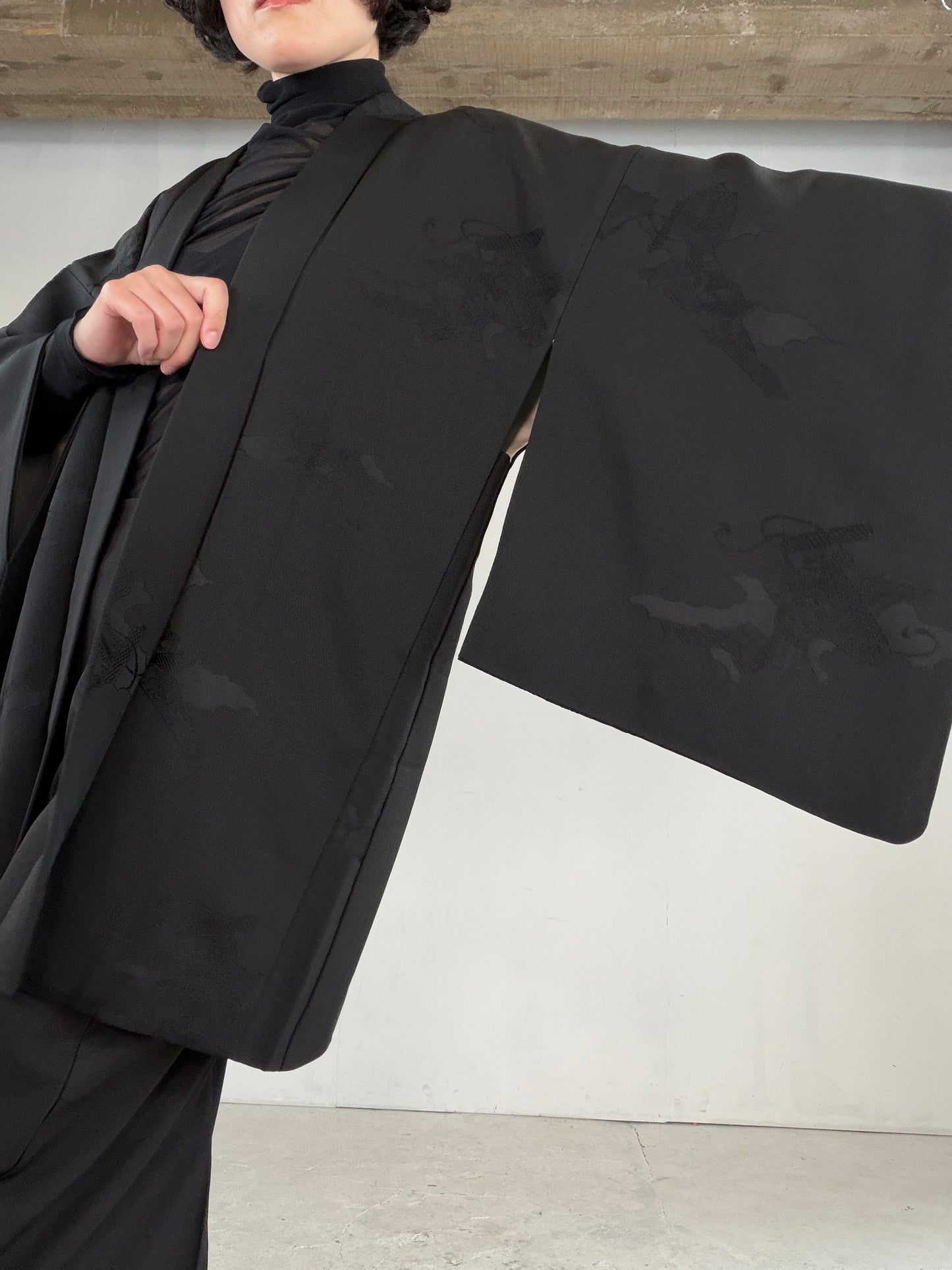 VINTAGE BLACK HAORI  "houkan, gosan-kiri-mon, BLK184"