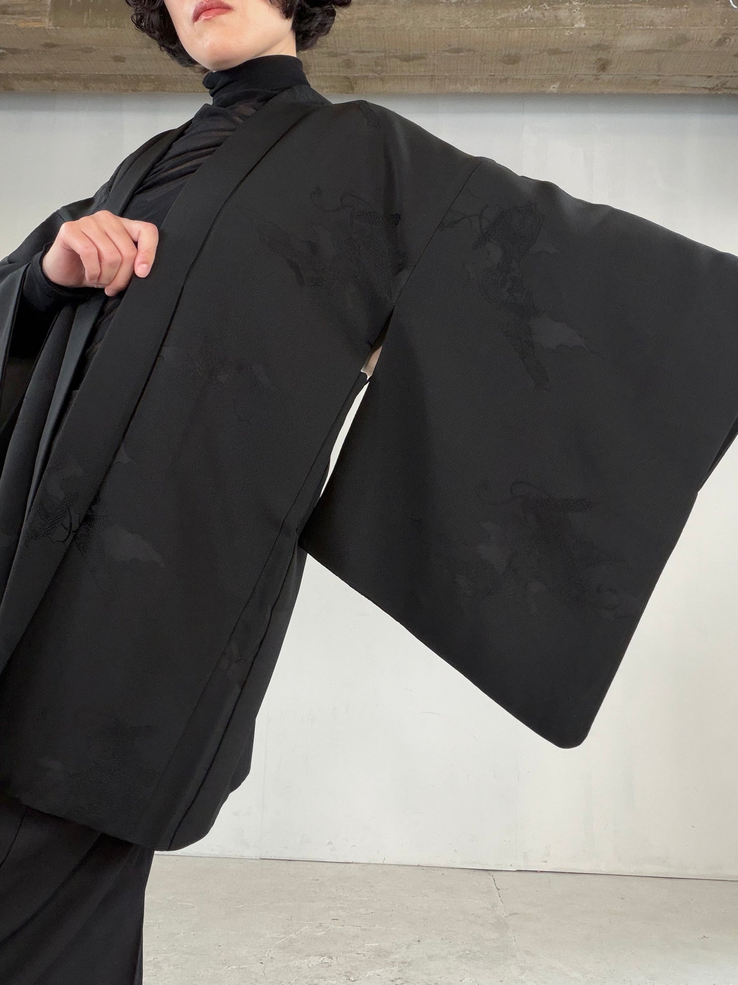 VINTAGE BLACK HAORI  "houkan, gosan-kiri-mon, BLK184"