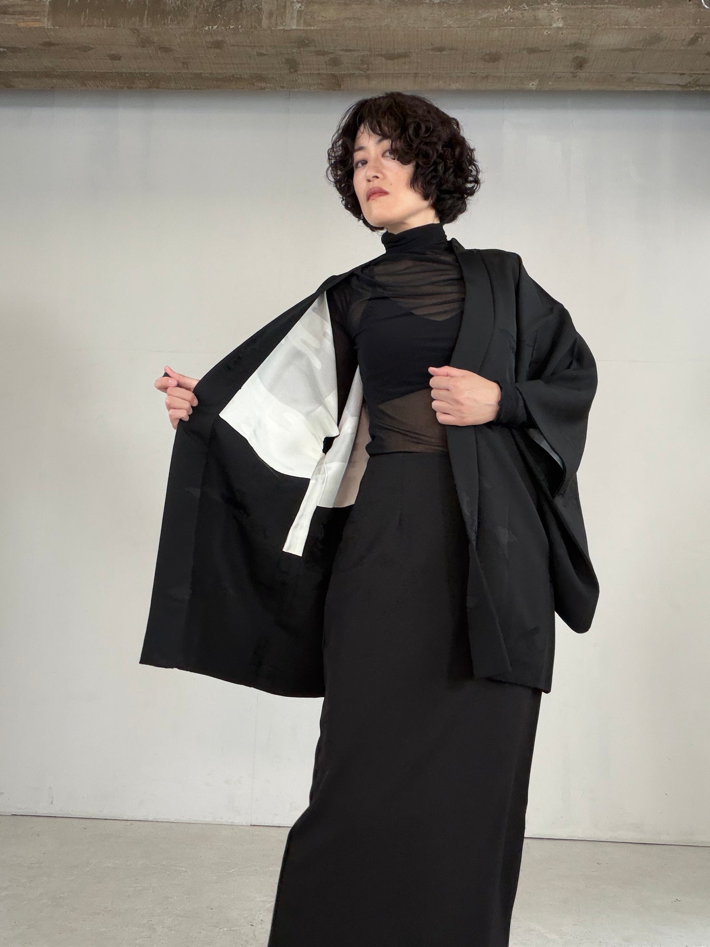 VINTAGE BLACK HAORI  "houkan, gosan-kiri-mon, BLK184"
