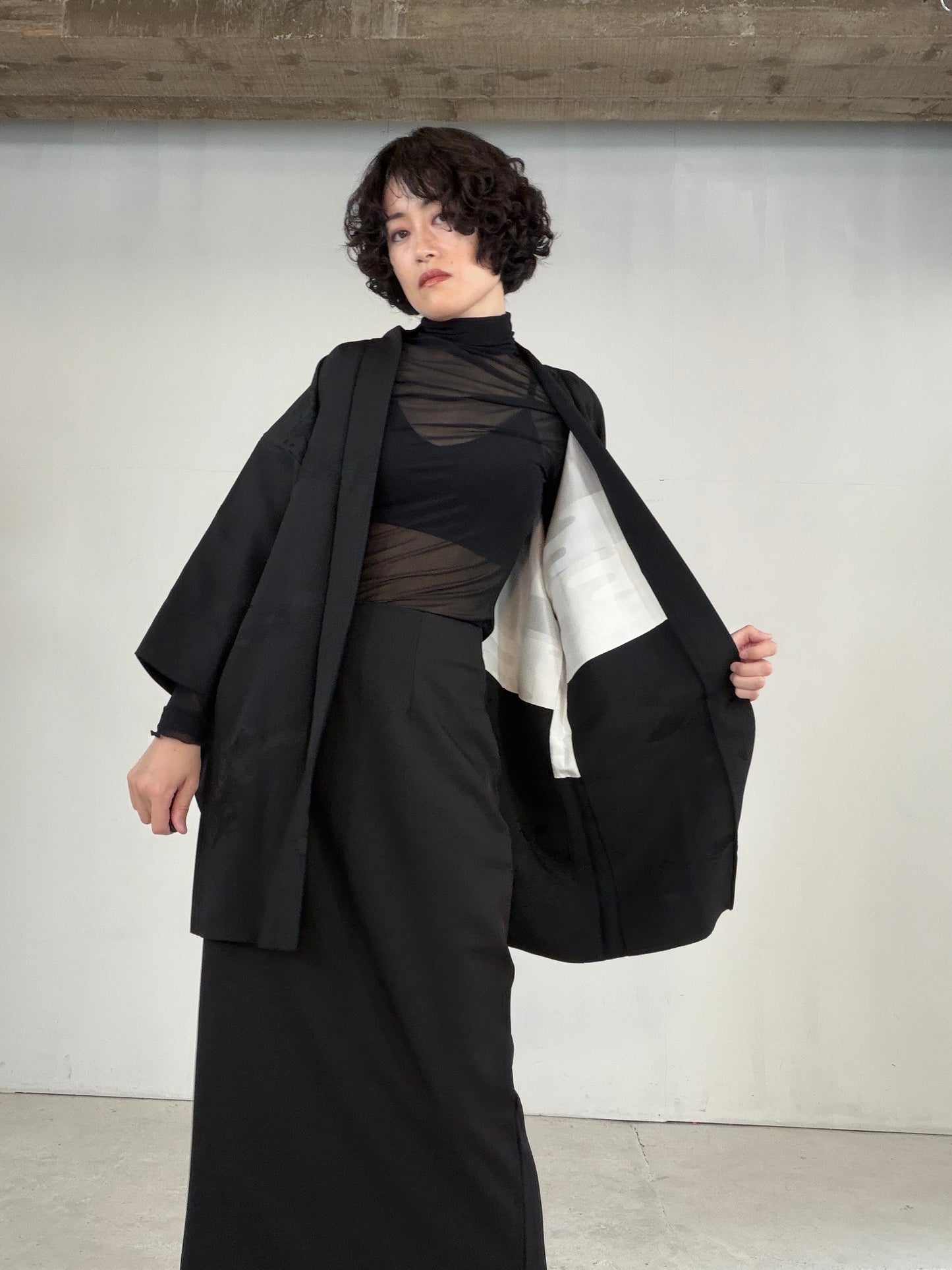 VINTAGE BLACK HAORI  "houkan, gosan-kiri-mon, BLK184"
