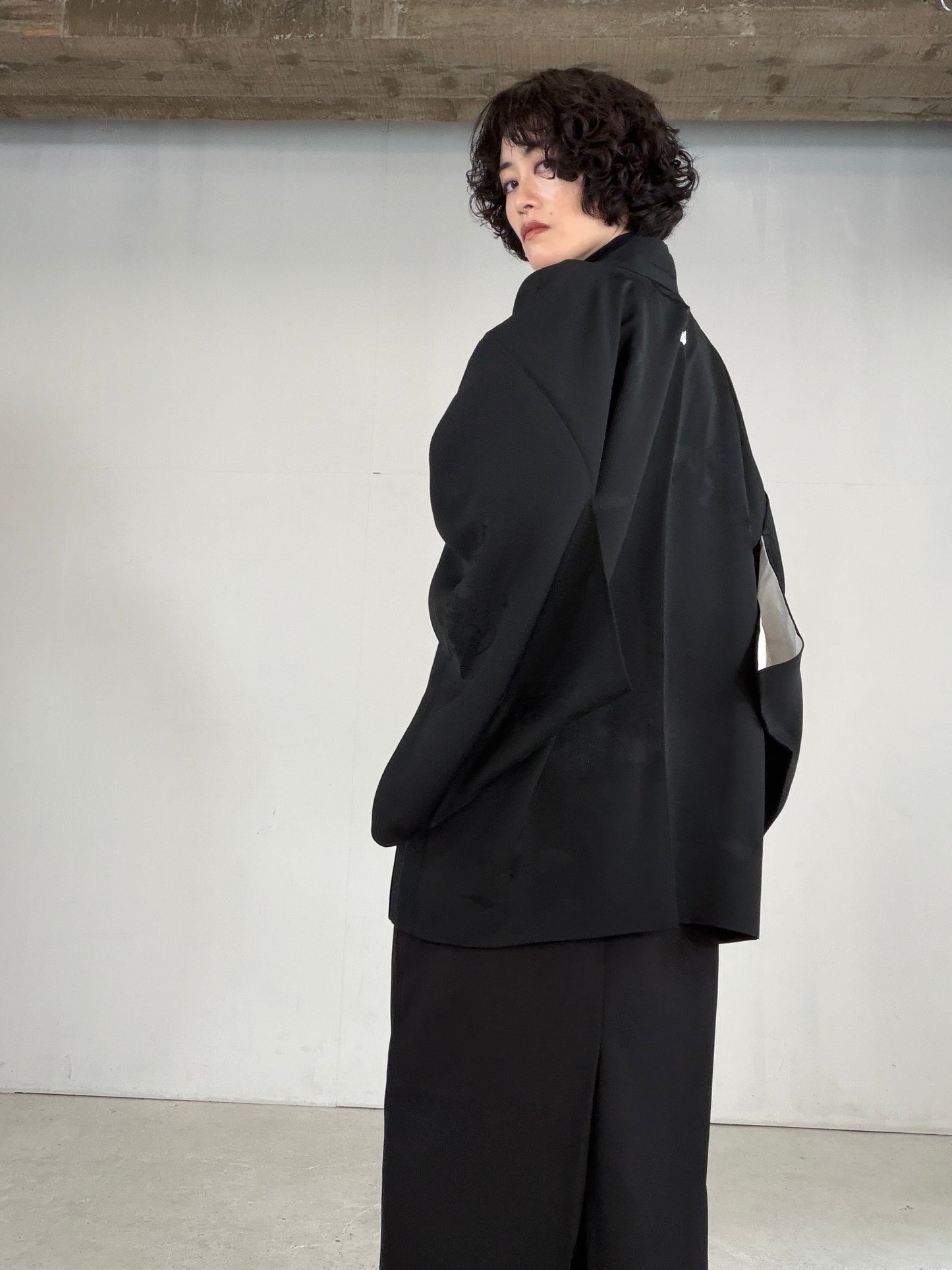 VINTAGE BLACK HAORI  "houkan, gosan-kiri-mon, BLK184"