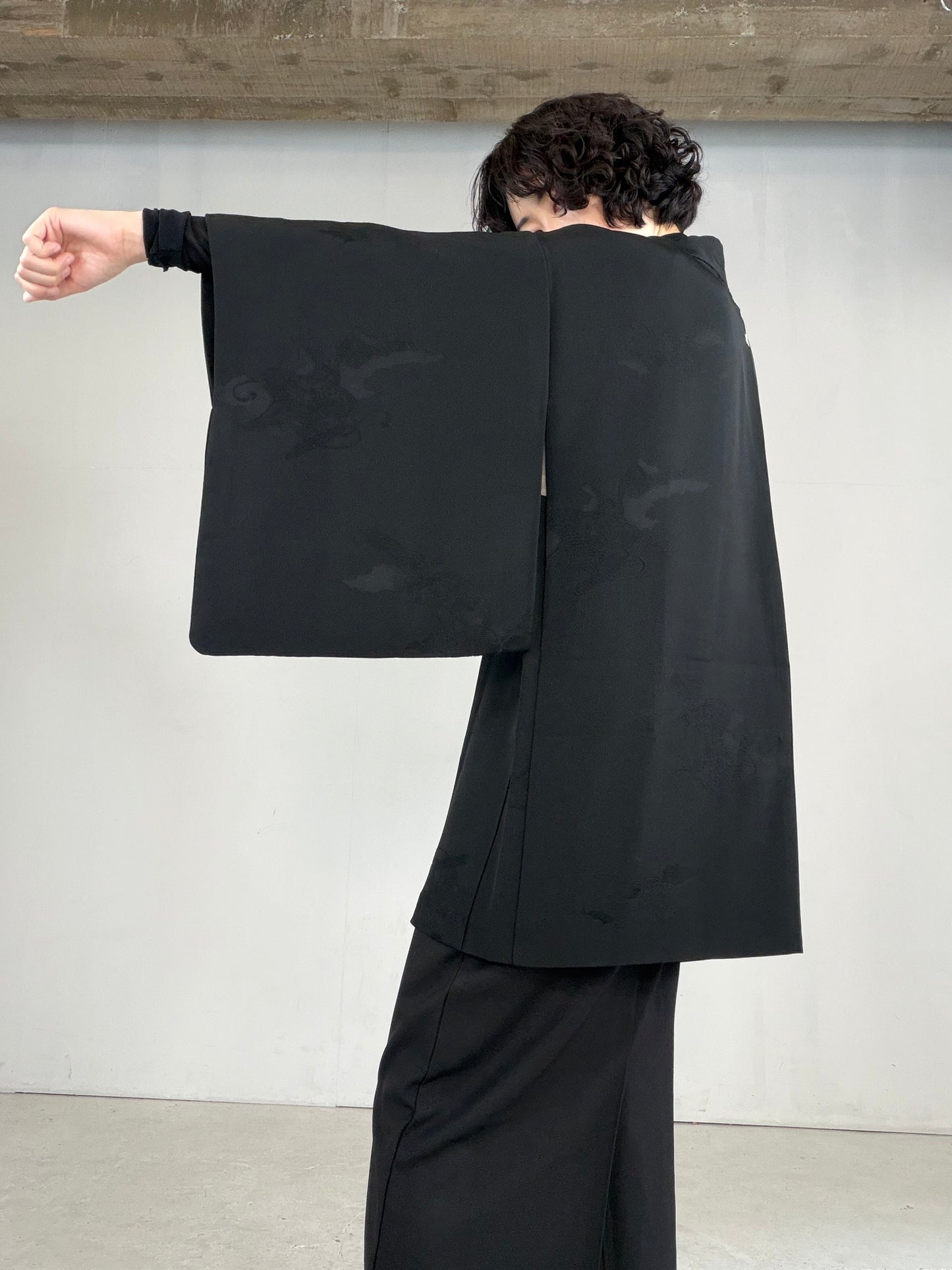 VINTAGE BLACK HAORI  "houkan, gosan-kiri-mon, BLK184"