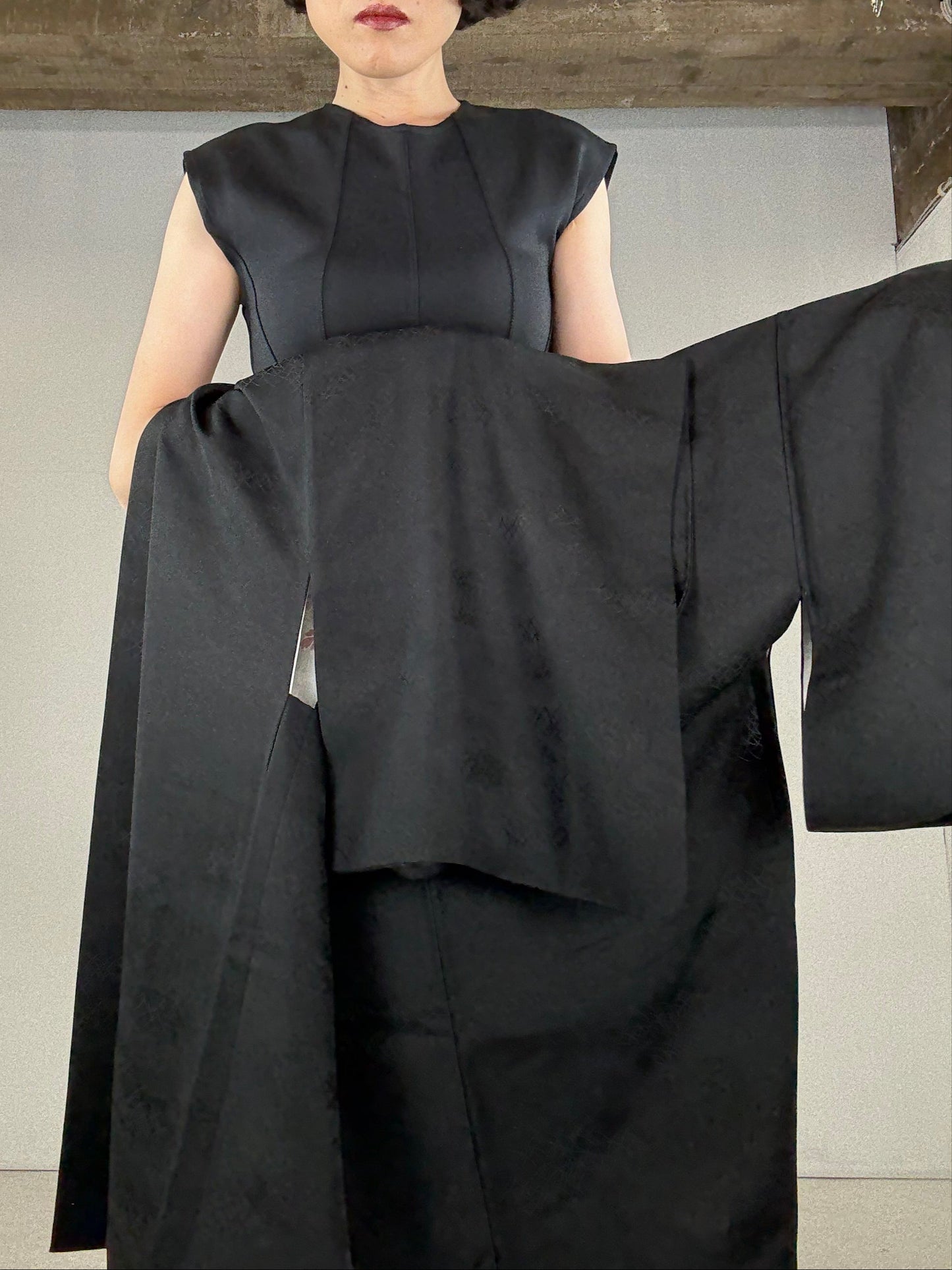 VINTAGE BLACK HAORI "ground pattern, susuki"