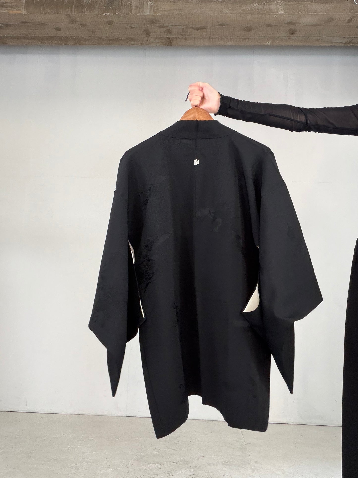 VINTAGE BLACK HAORI  "houkan, gosan-kiri-mon, BLK184"