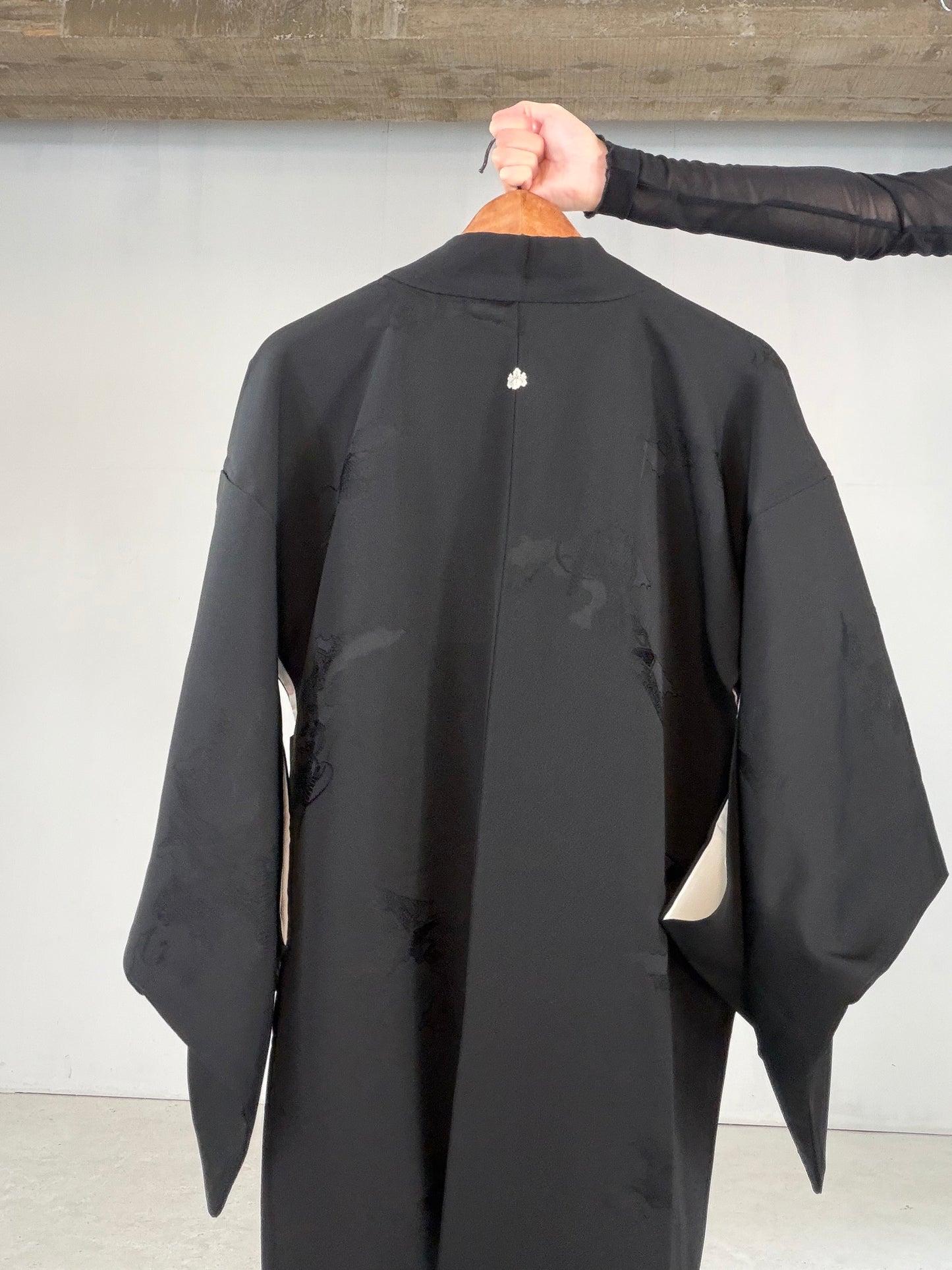 VINTAGE BLACK HAORI  "houkan, gosan-kiri-mon, BLK184"