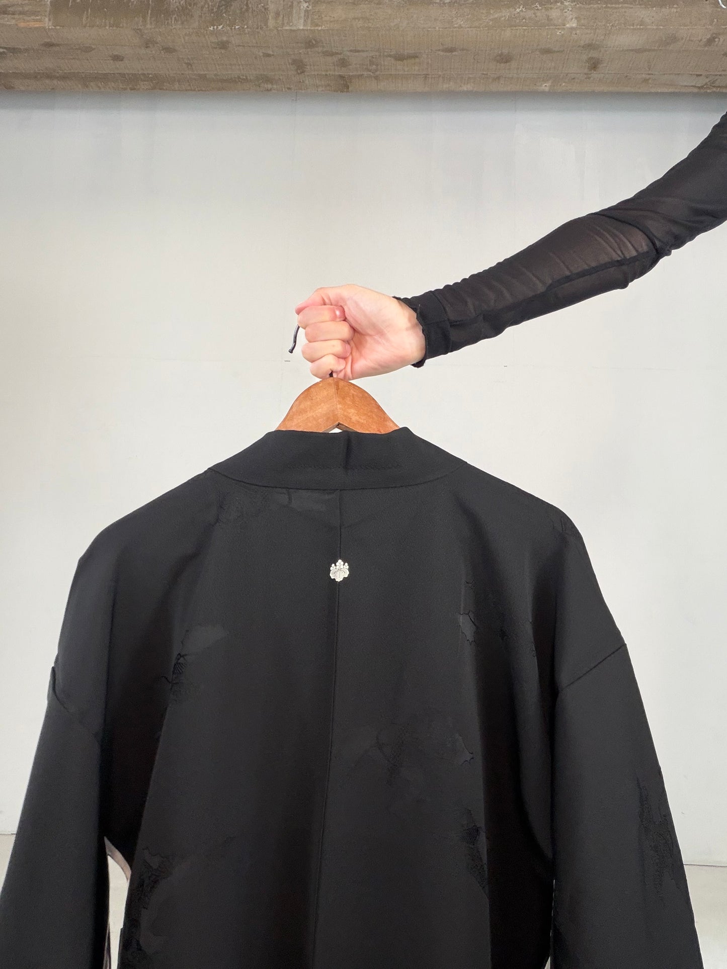VINTAGE BLACK HAORI  "houkan, gosan-kiri-mon, BLK184"