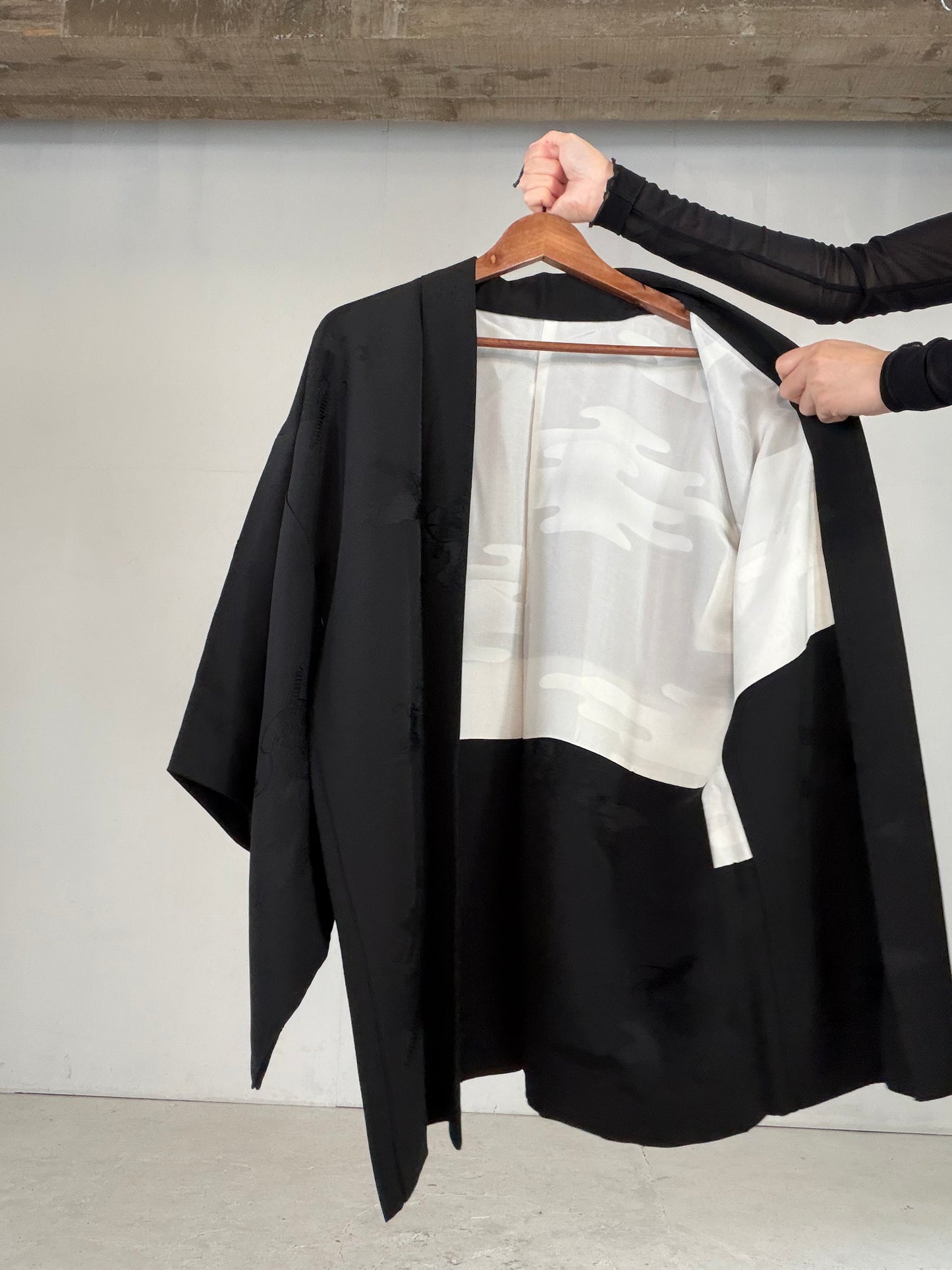 VINTAGE BLACK HAORI  "houkan, gosan-kiri-mon, BLK184"