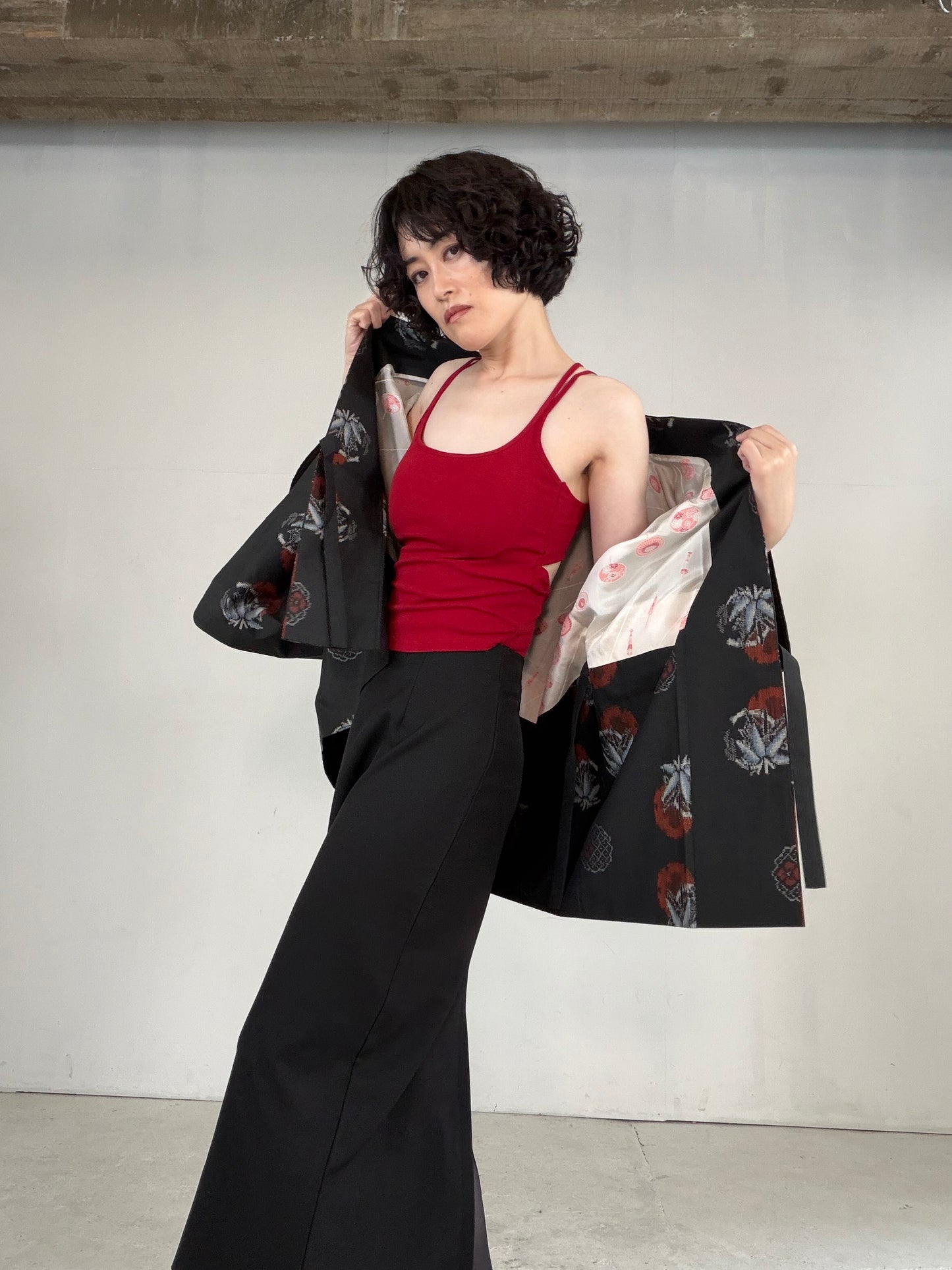 VINTAGE KAWAII HAORI "tsumugi, Douchu-gi, red, KAW111"