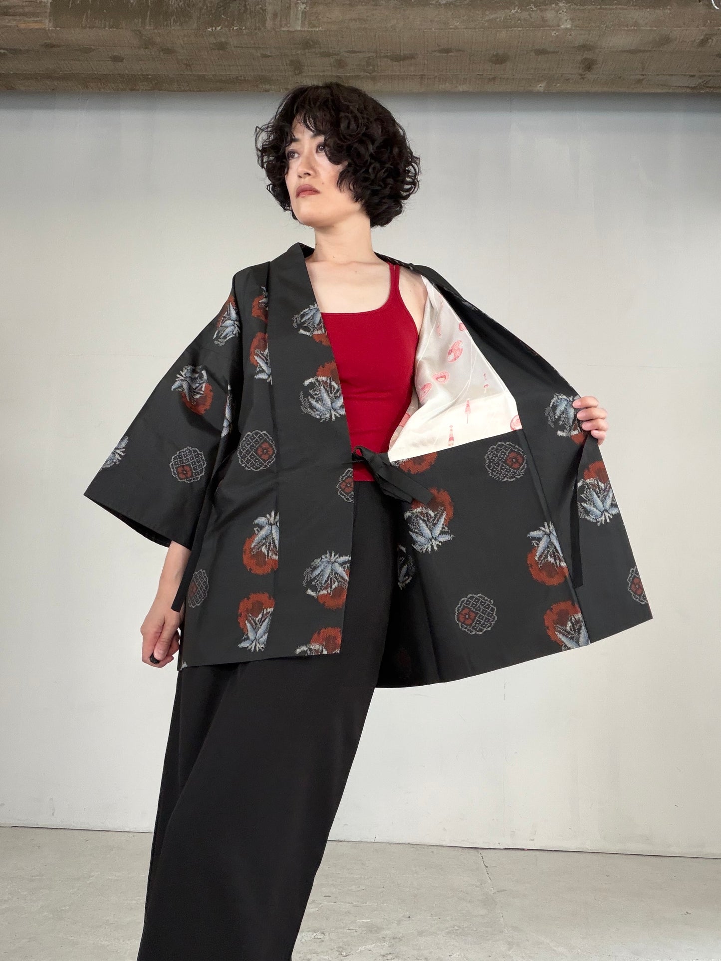 VINTAGE KAWAII HAORI "tsumugi, Douchu-gi, red, KAW111"