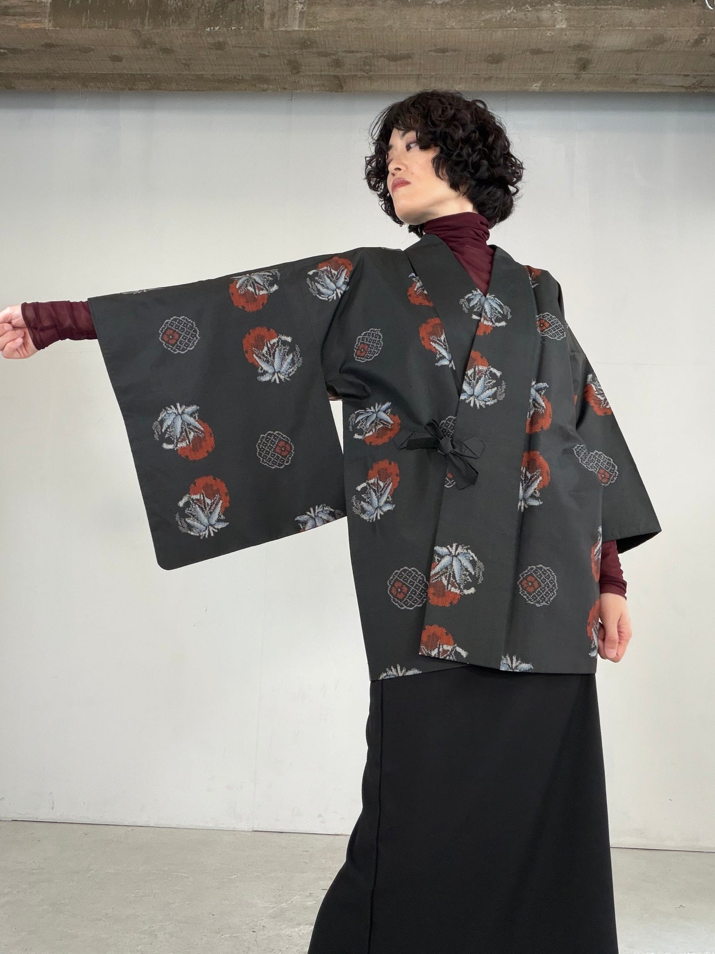 VINTAGE KAWAII HAORI "tsumugi, Douchu-gi, red, KAW111"