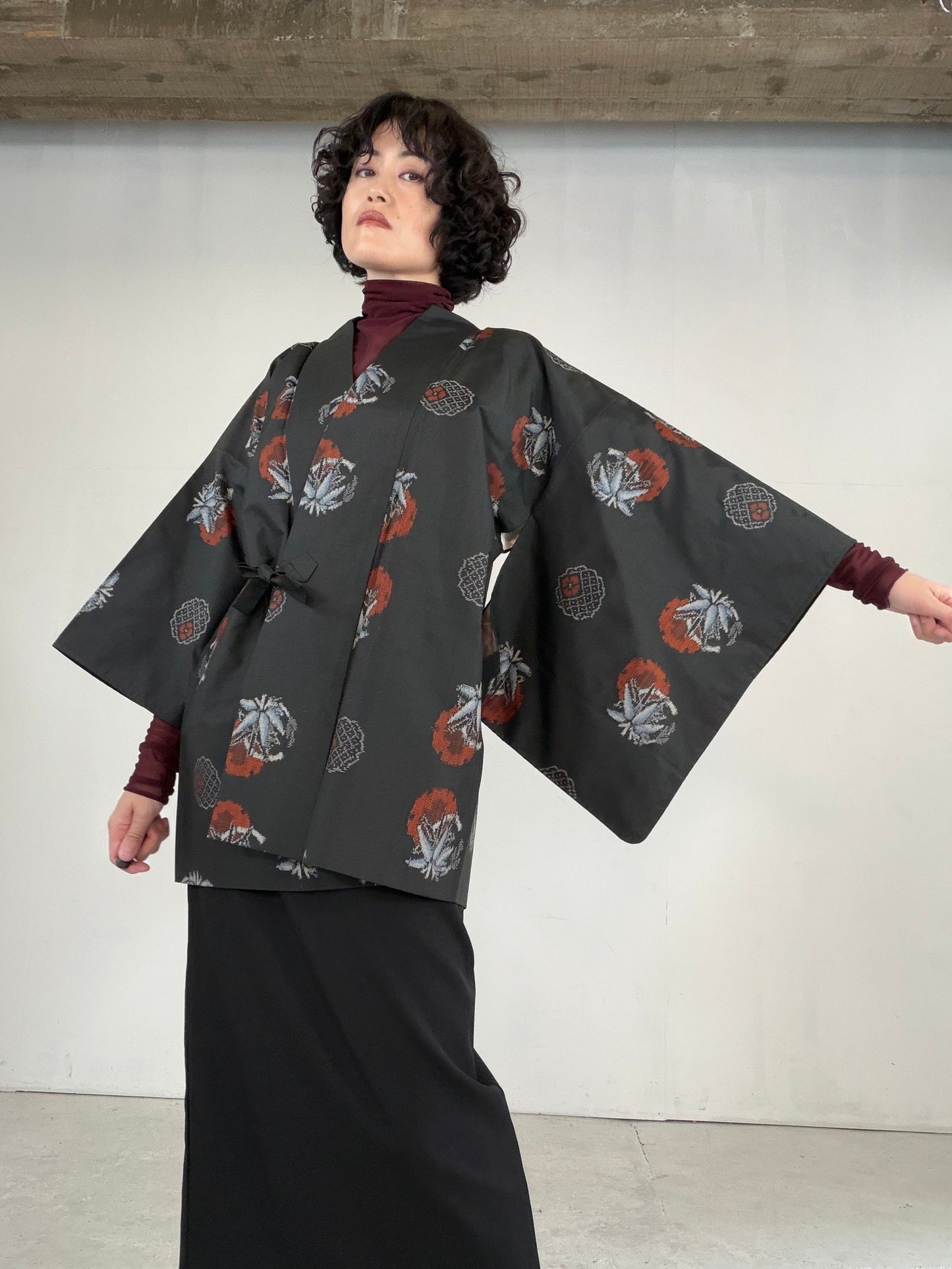 VINTAGE KAWAII HAORI "tsumugi, Douchu-gi, red, KAW111"