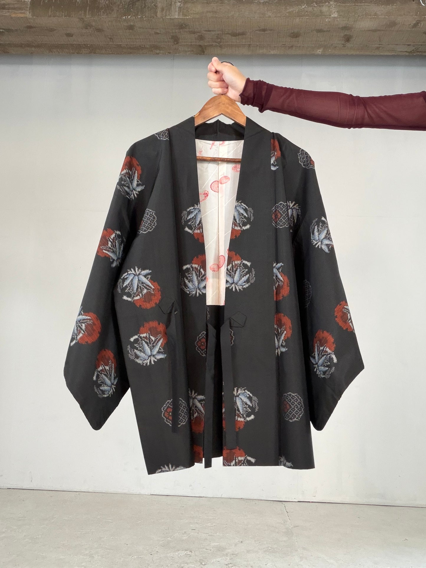 VINTAGE KAWAII HAORI "tsumugi, Douchu-gi, red, KAW111"