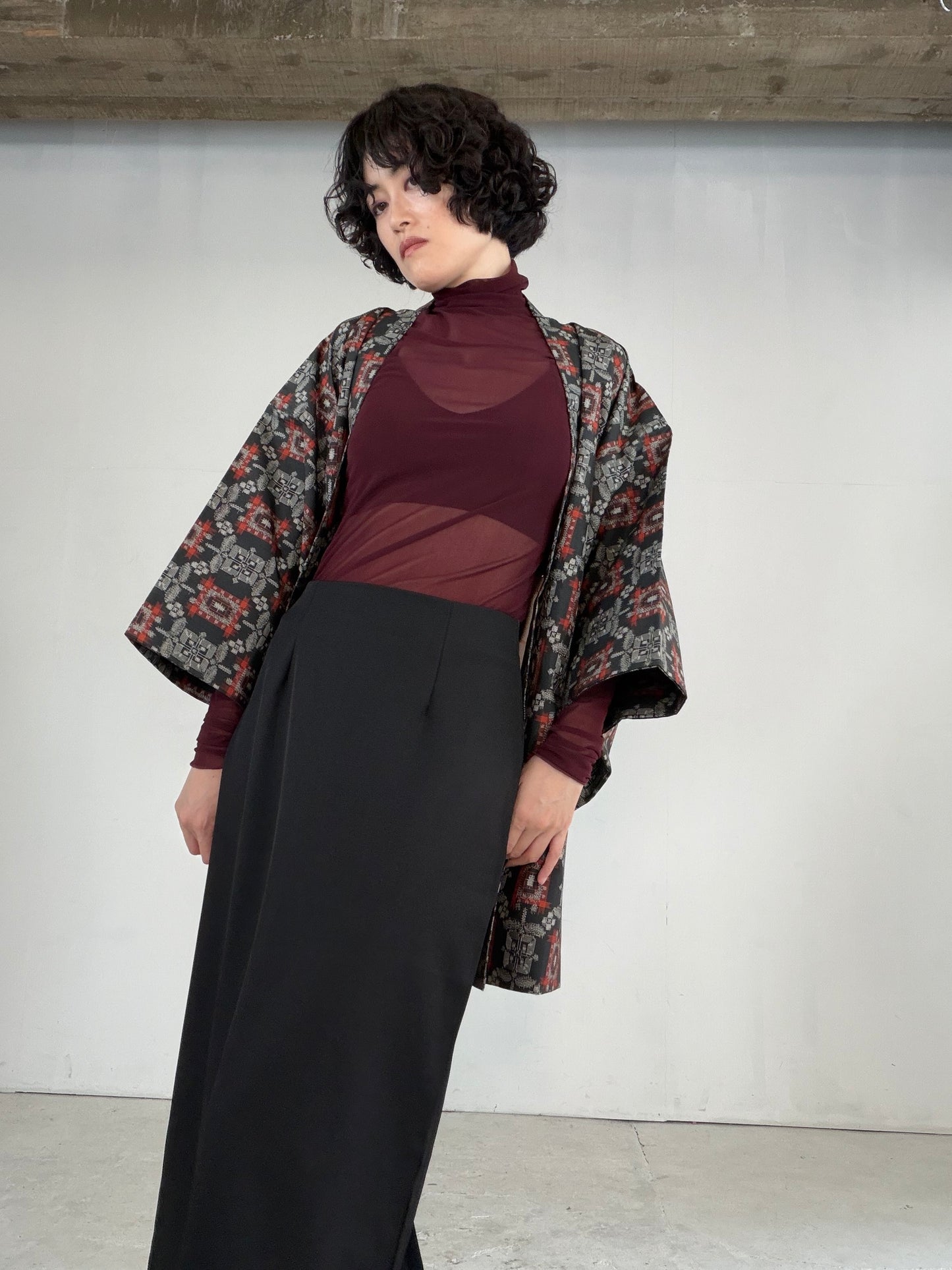 VINTAGE KAWAII HAORI "tsumugi, Haori, black-red, KAW113"