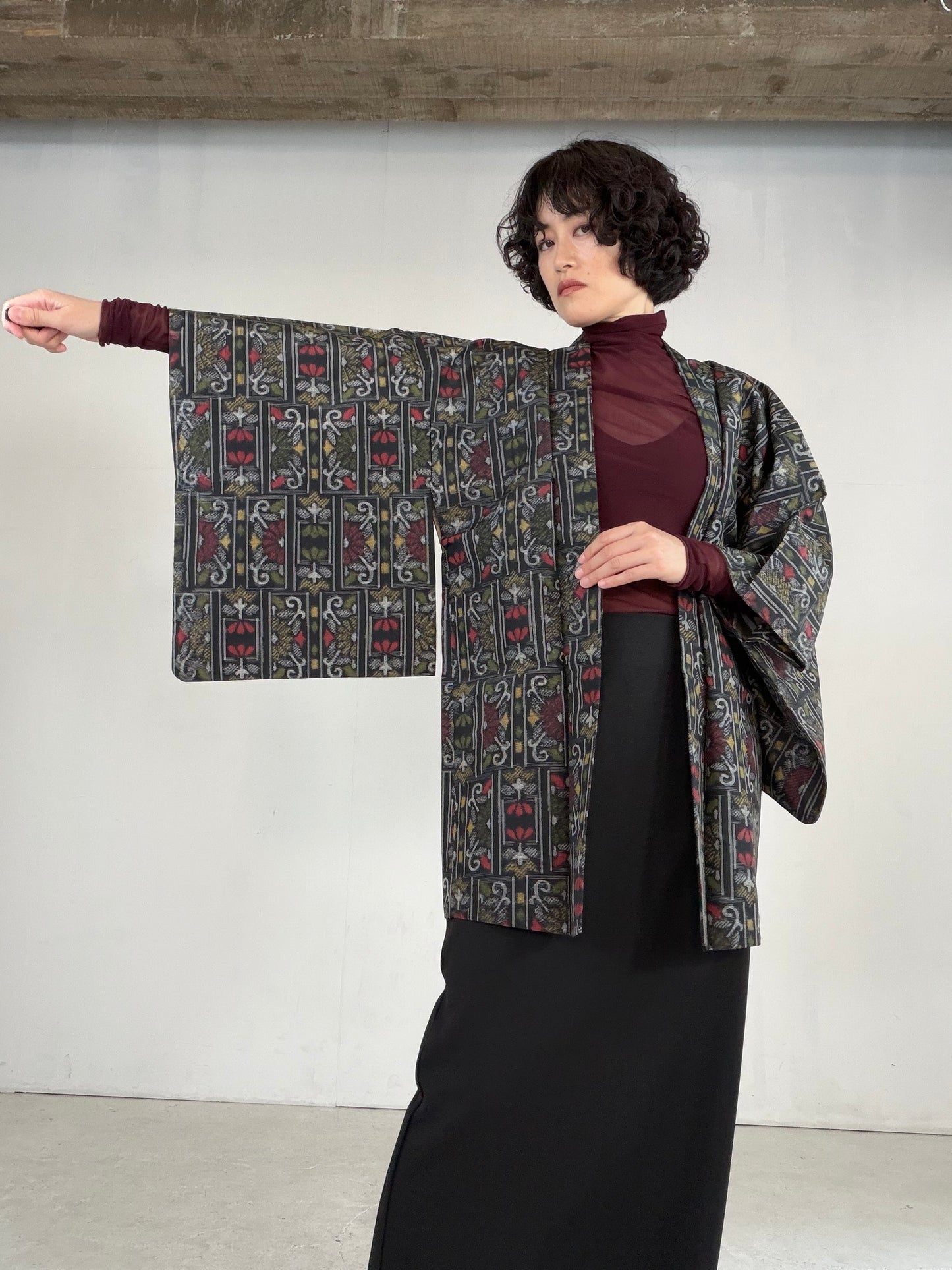 VINTAGE KAWAII HAORI "tsumugi, Haori, yellow, flower, KAW115"