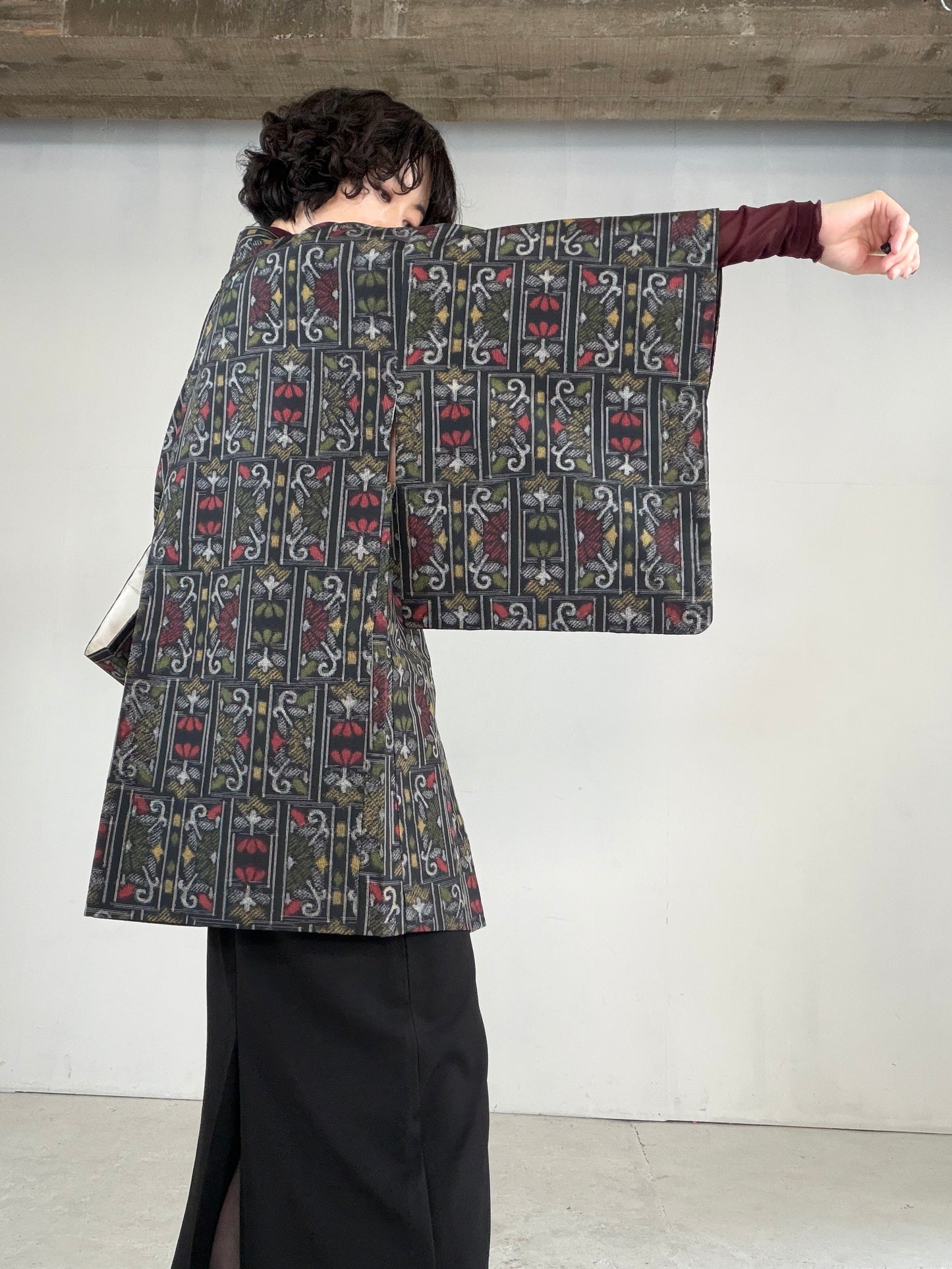 VINTAGE KAWAII HAORI "tsumugi, Haori, yellow, flower, KAW115"