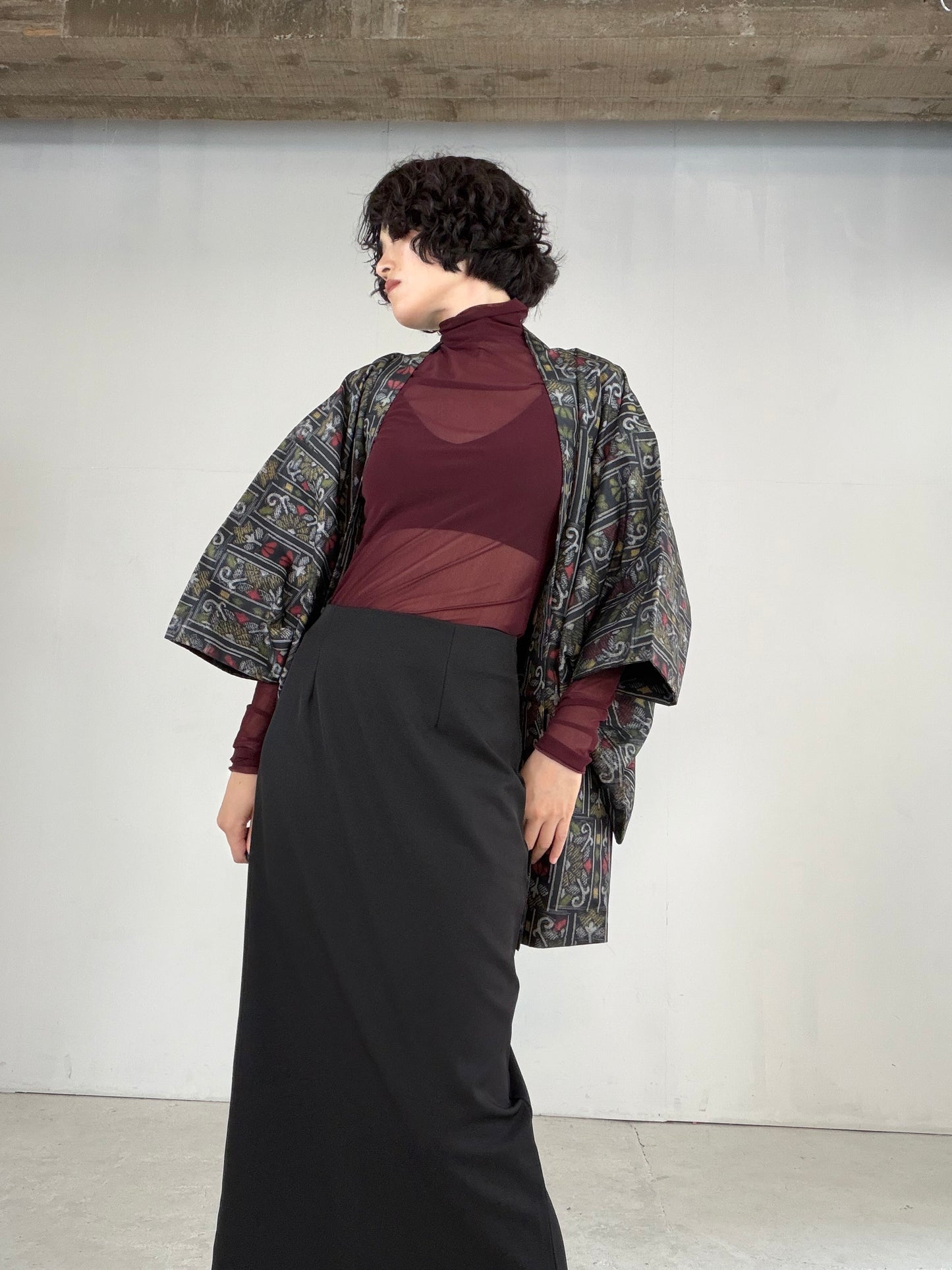 VINTAGE KAWAII HAORI "tsumugi, Haori, yellow, flower, KAW115"
