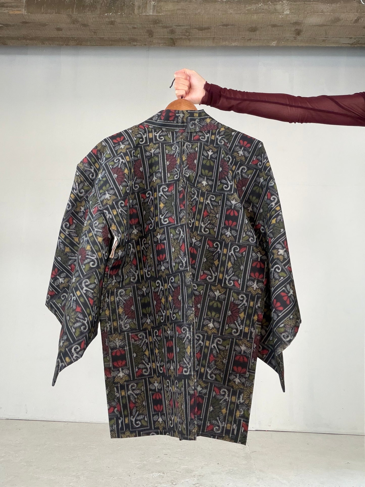 VINTAGE KAWAII HAORI "tsumugi, Haori, yellow, flower, KAW115"
