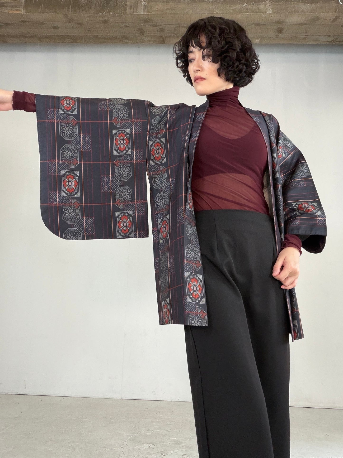 VINTAGE KAWAII HAORI "tsumugi, Haori, line, KAW117"
