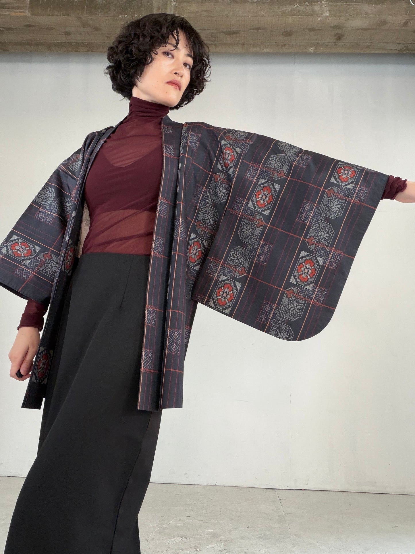 VINTAGE KAWAII HAORI "tsumugi, Haori, line, KAW117"