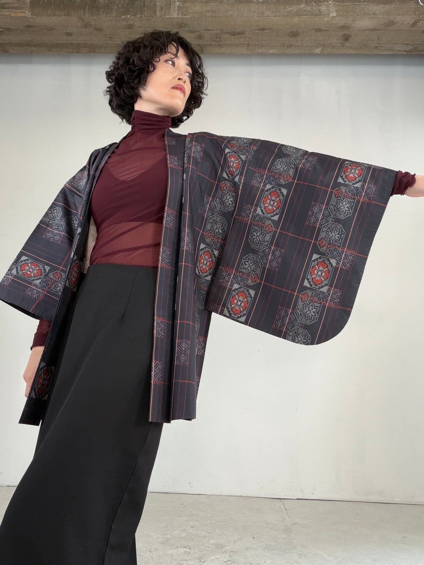 VINTAGE KAWAII HAORI "tsumugi, Haori, line, KAW117"