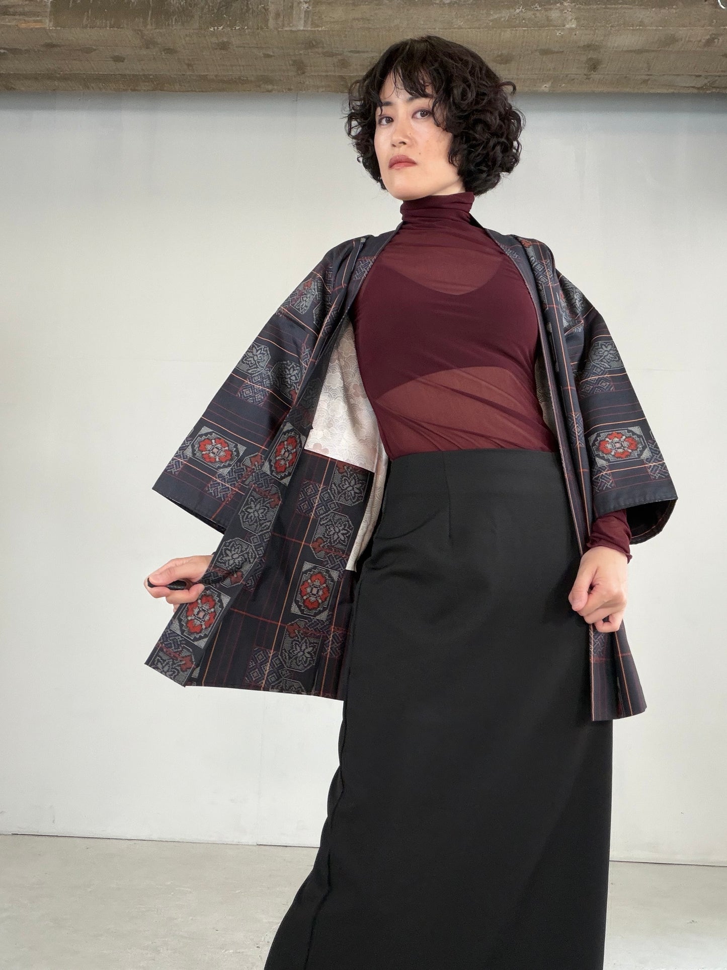 VINTAGE KAWAII HAORI "tsumugi, Haori, line, KAW117"