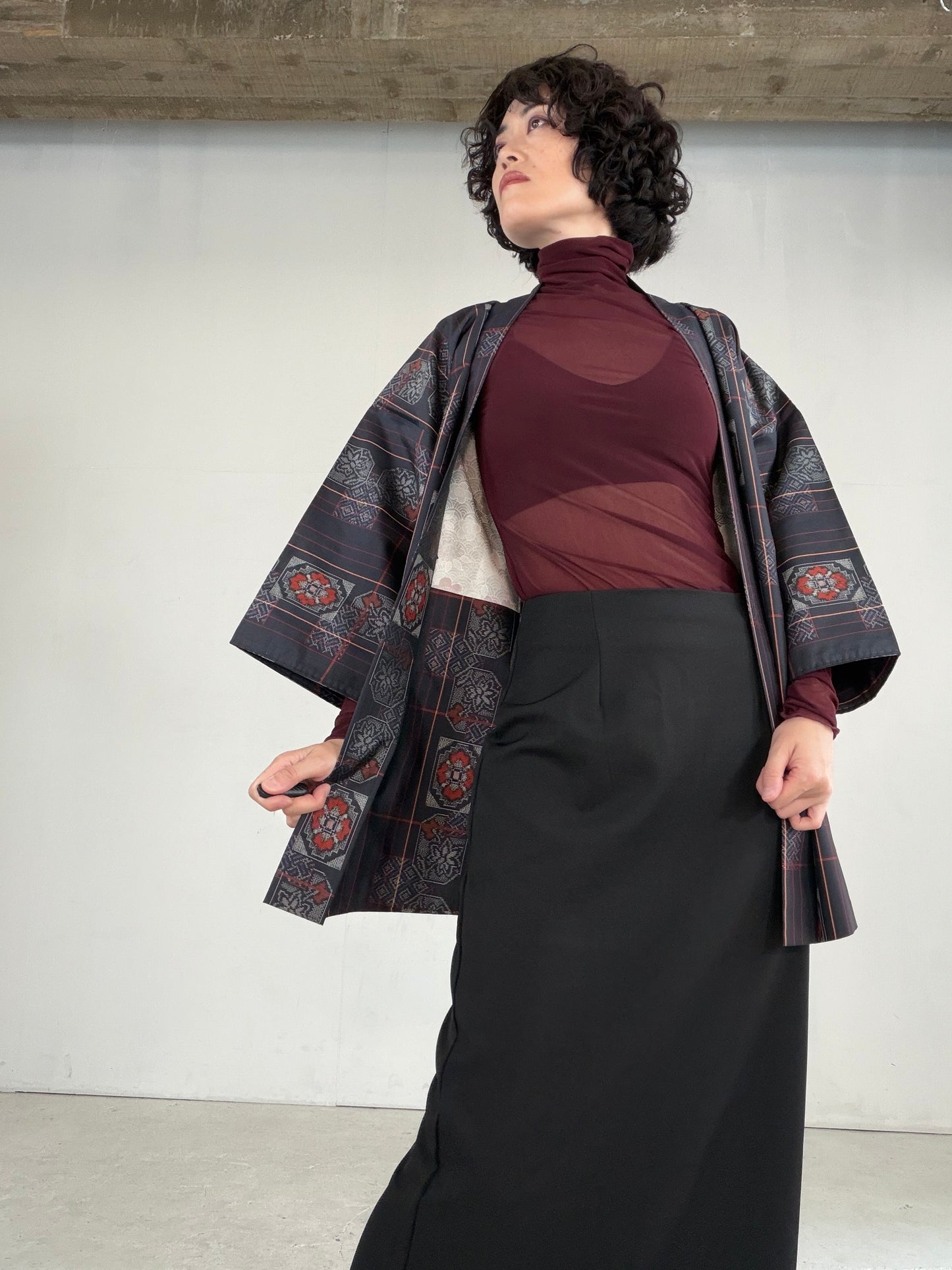 VINTAGE KAWAII HAORI "tsumugi, Haori, line, KAW117"