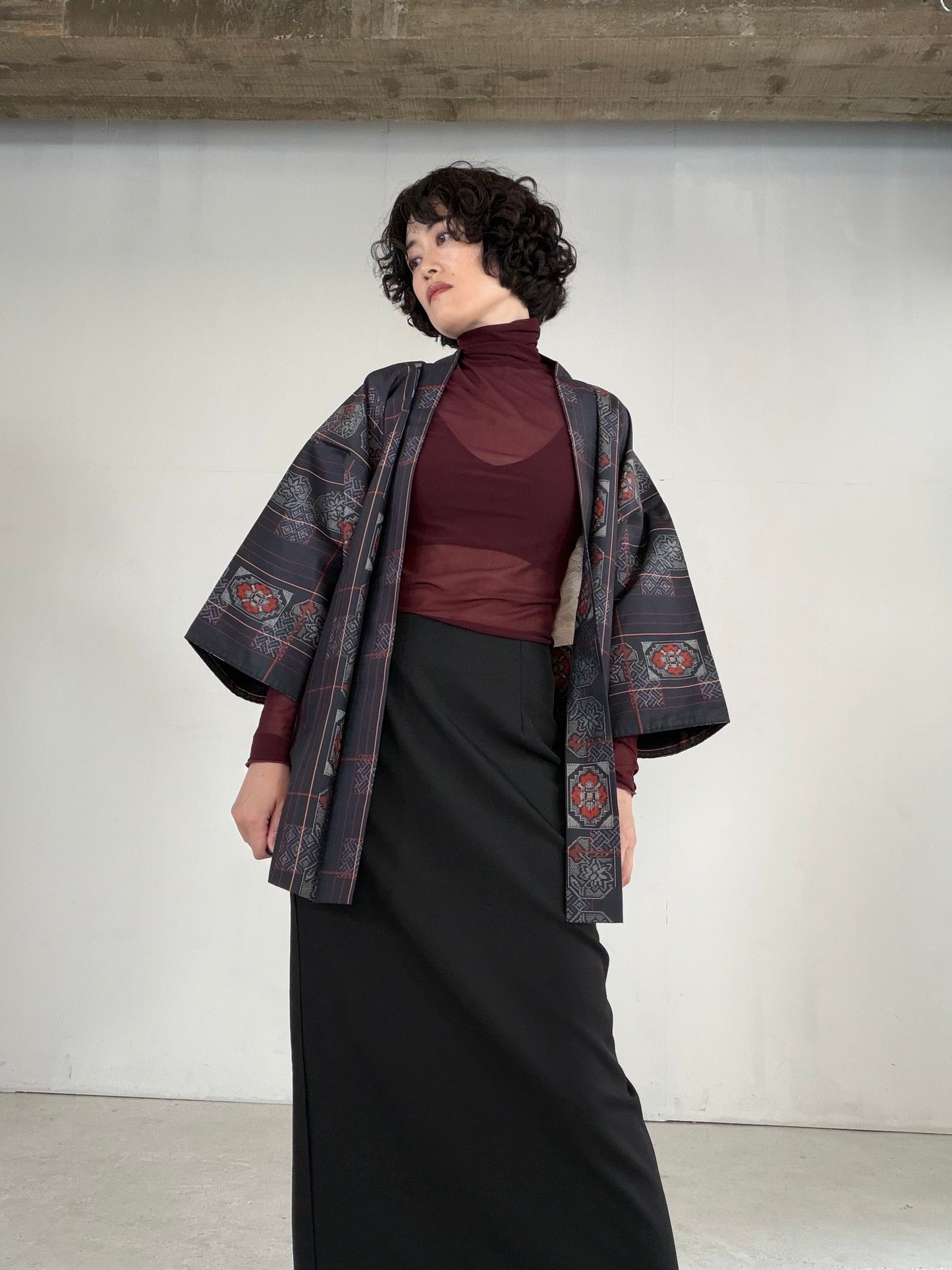 VINTAGE KAWAII HAORI "tsumugi, Haori, line, KAW117"
