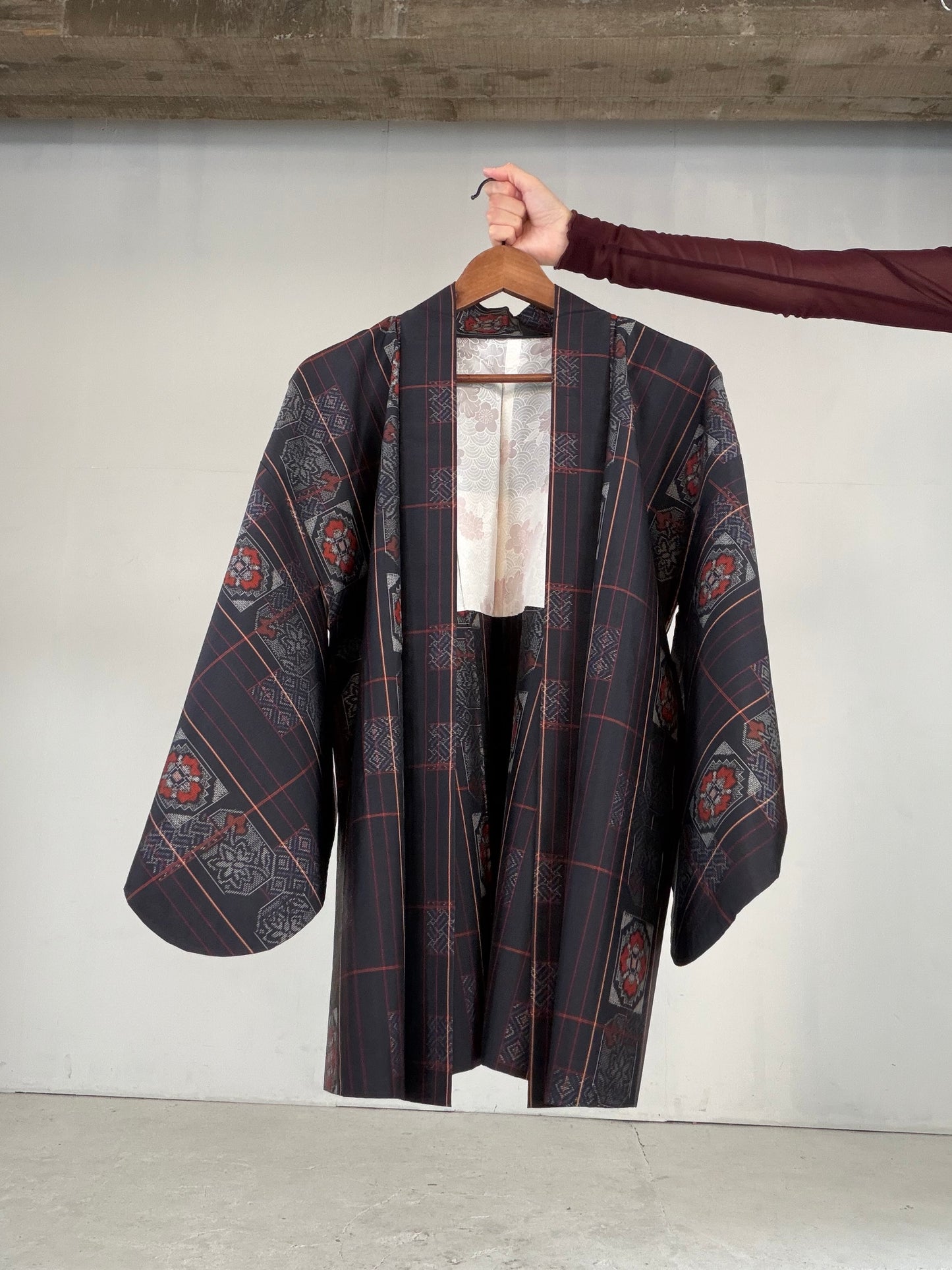 VINTAGE KAWAII HAORI "tsumugi, Haori, line, KAW117"