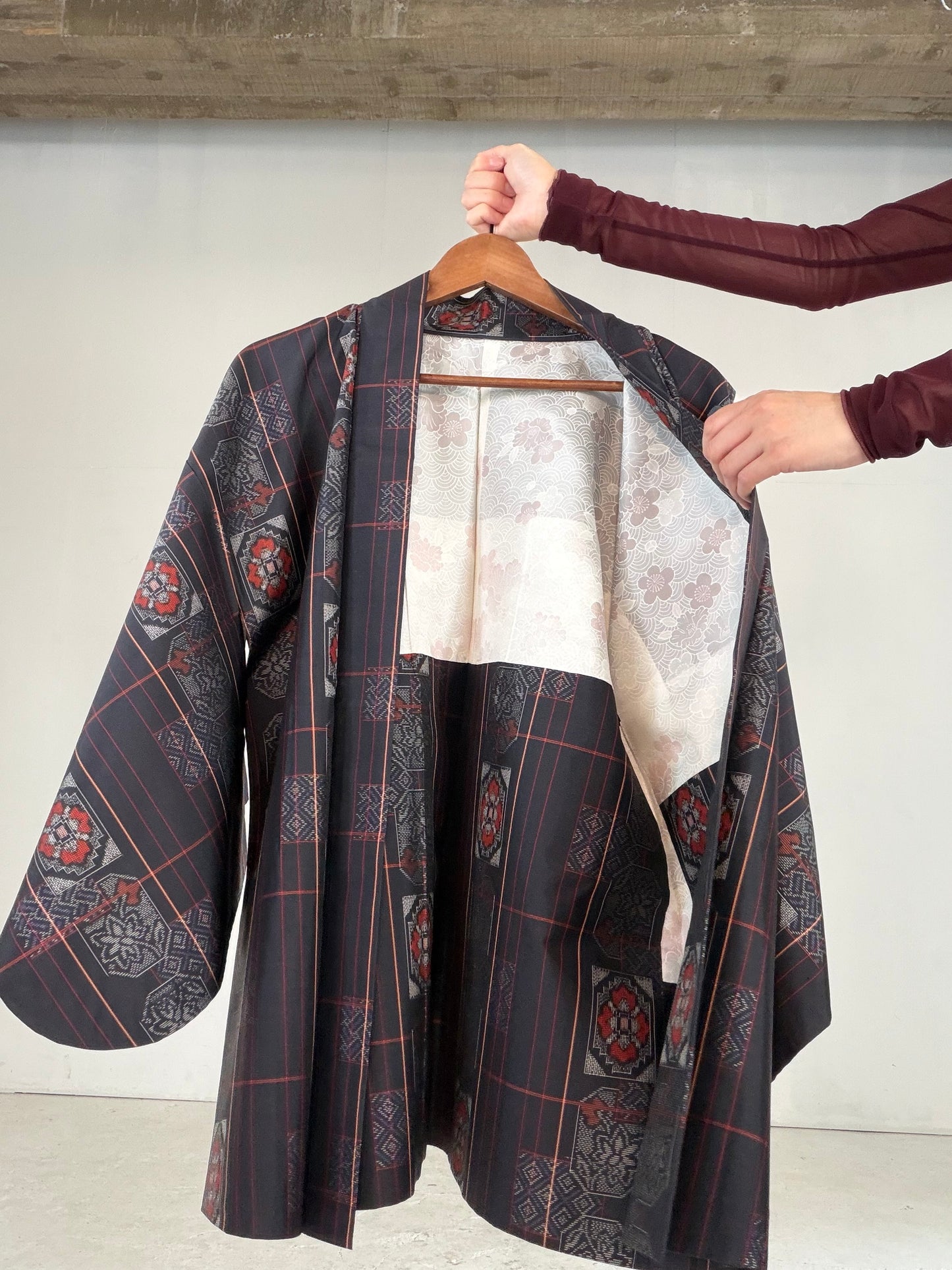 VINTAGE KAWAII HAORI "tsumugi, Haori, line, KAW117"