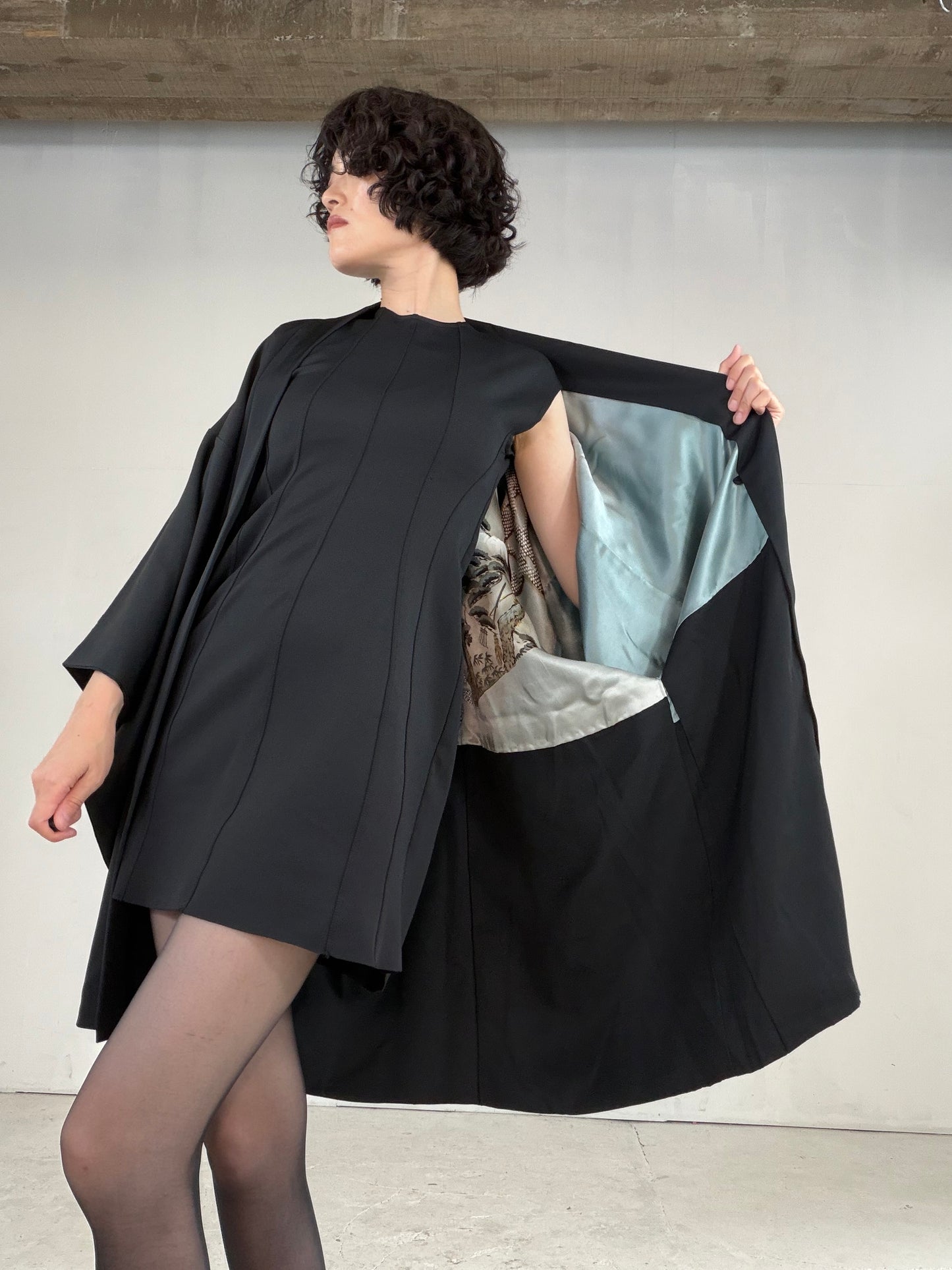 VINTAGE KUROMONTSUKI HAORI "matsu, maruni-mitsubiki, KUR125"