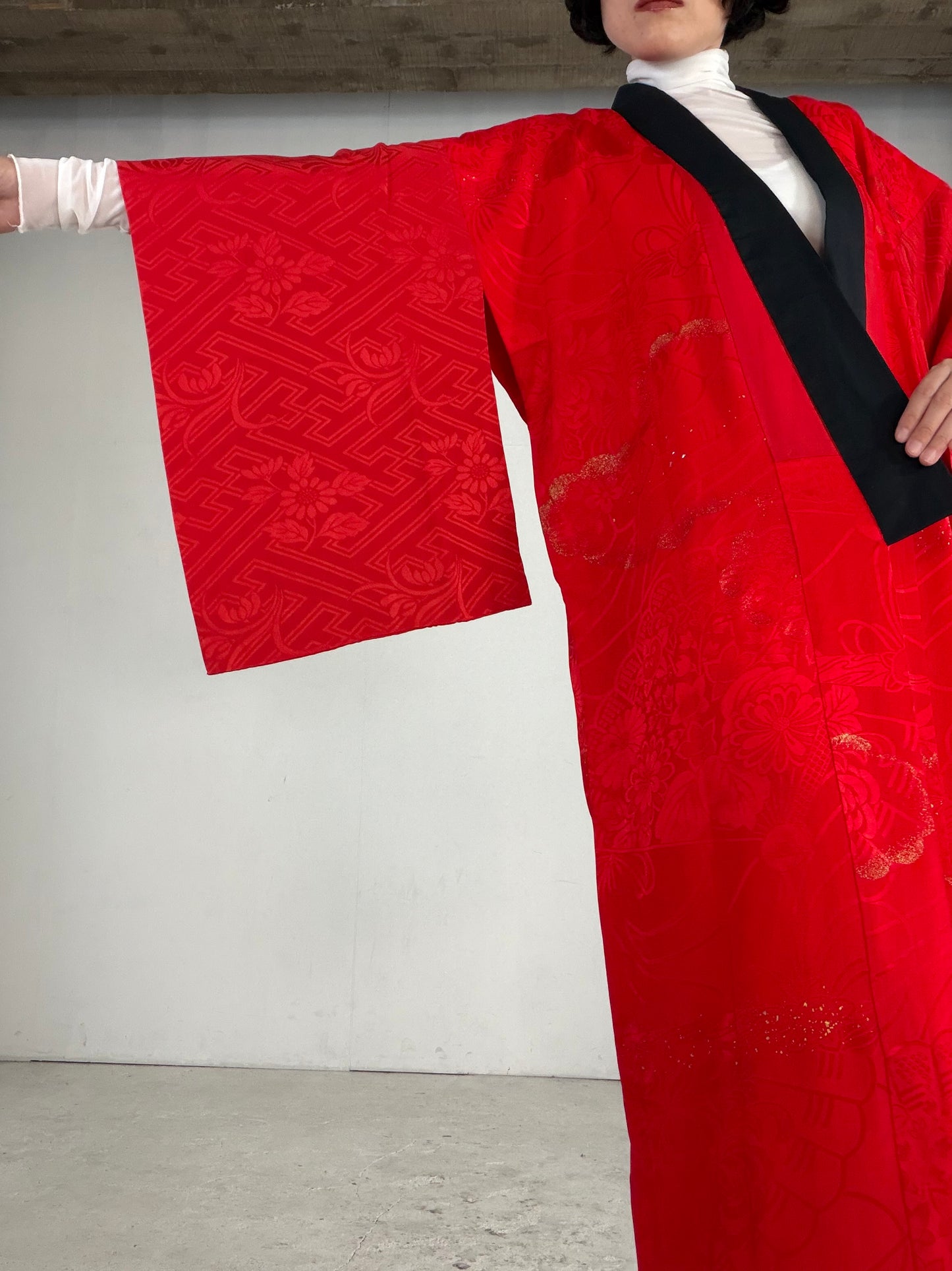 VINTAGE REPAIR NAGAJYUBAN  "RED, mix, eri-repair, sode-repair, JUG026"
