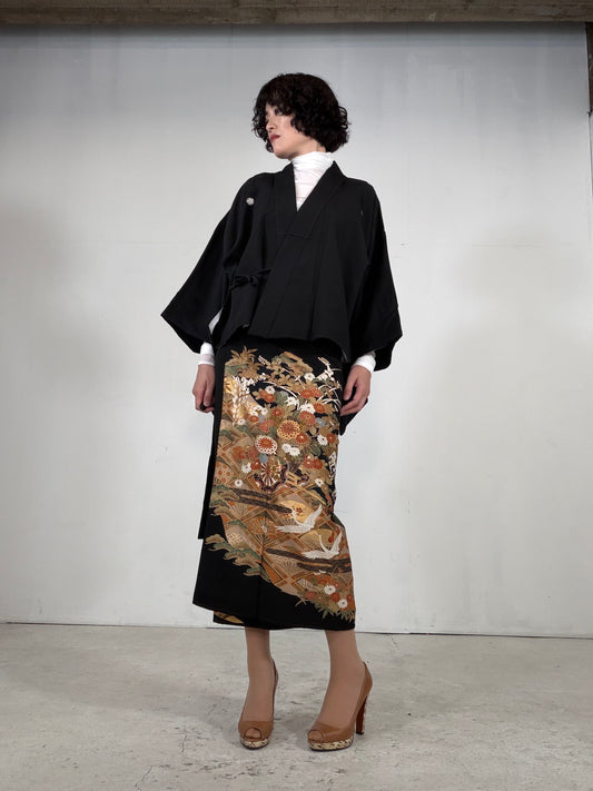 REIWA NIBUSHIKI KIMONO upcycled from Japanese kimono “kurotome, NIB005”