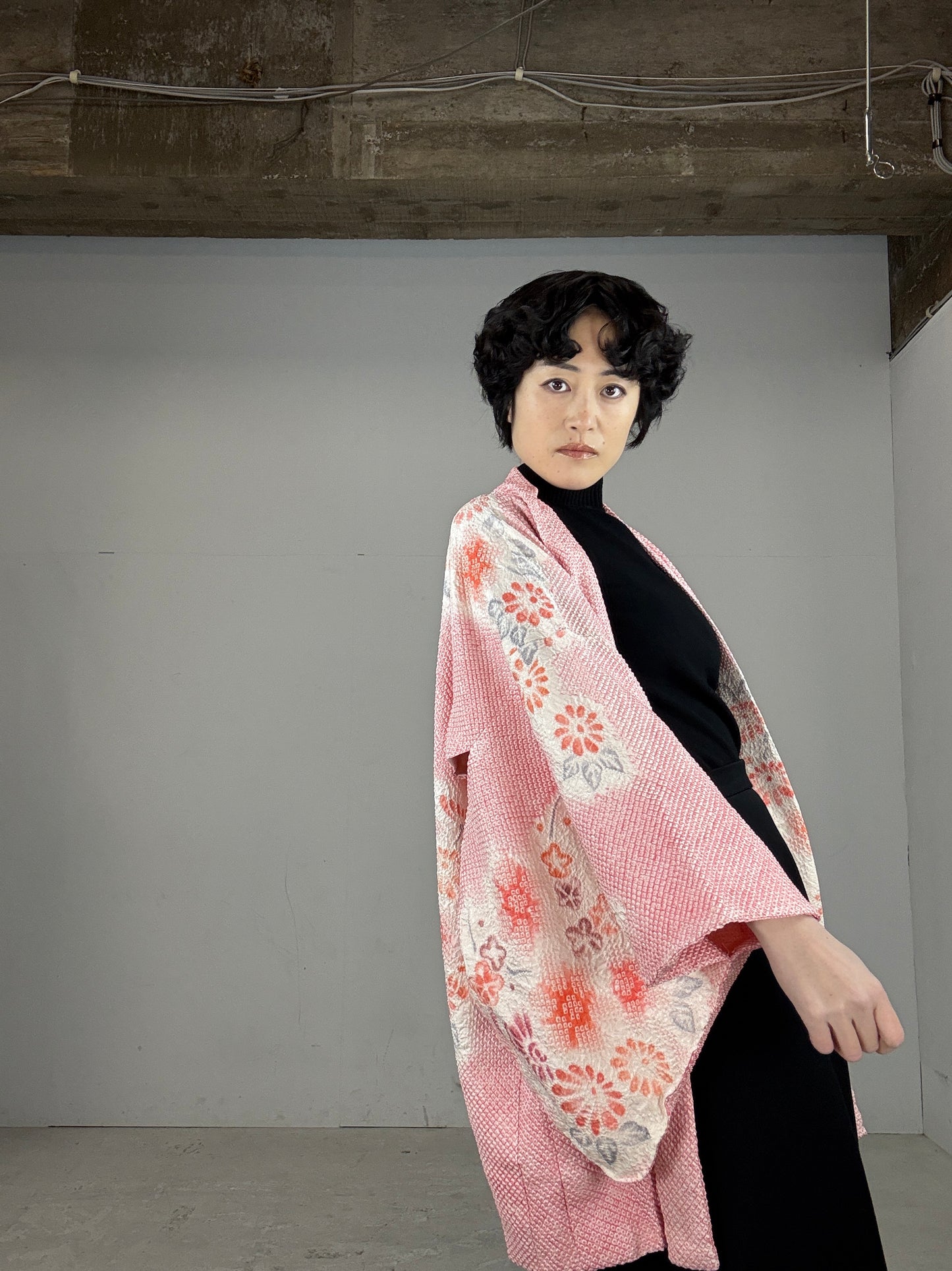 VINTAGE SHIBORI HAORI "mikuruma, hana, pink"