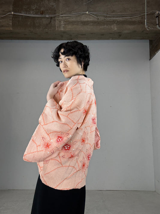 VINTAGE SHIBORI HAORI "orange, hana"