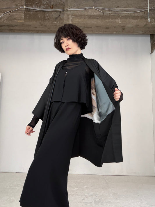 VINTAGE KUROMONTSUKI HAORI "kyoto, maruni-sangaibishi,  KUR105"