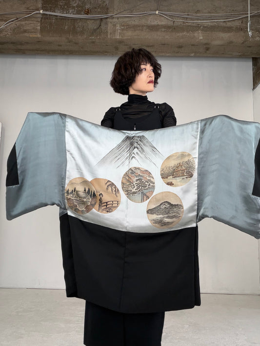 VINTAGE KUROMONTSUKI HAORI "koto-kyoto, KUR105"