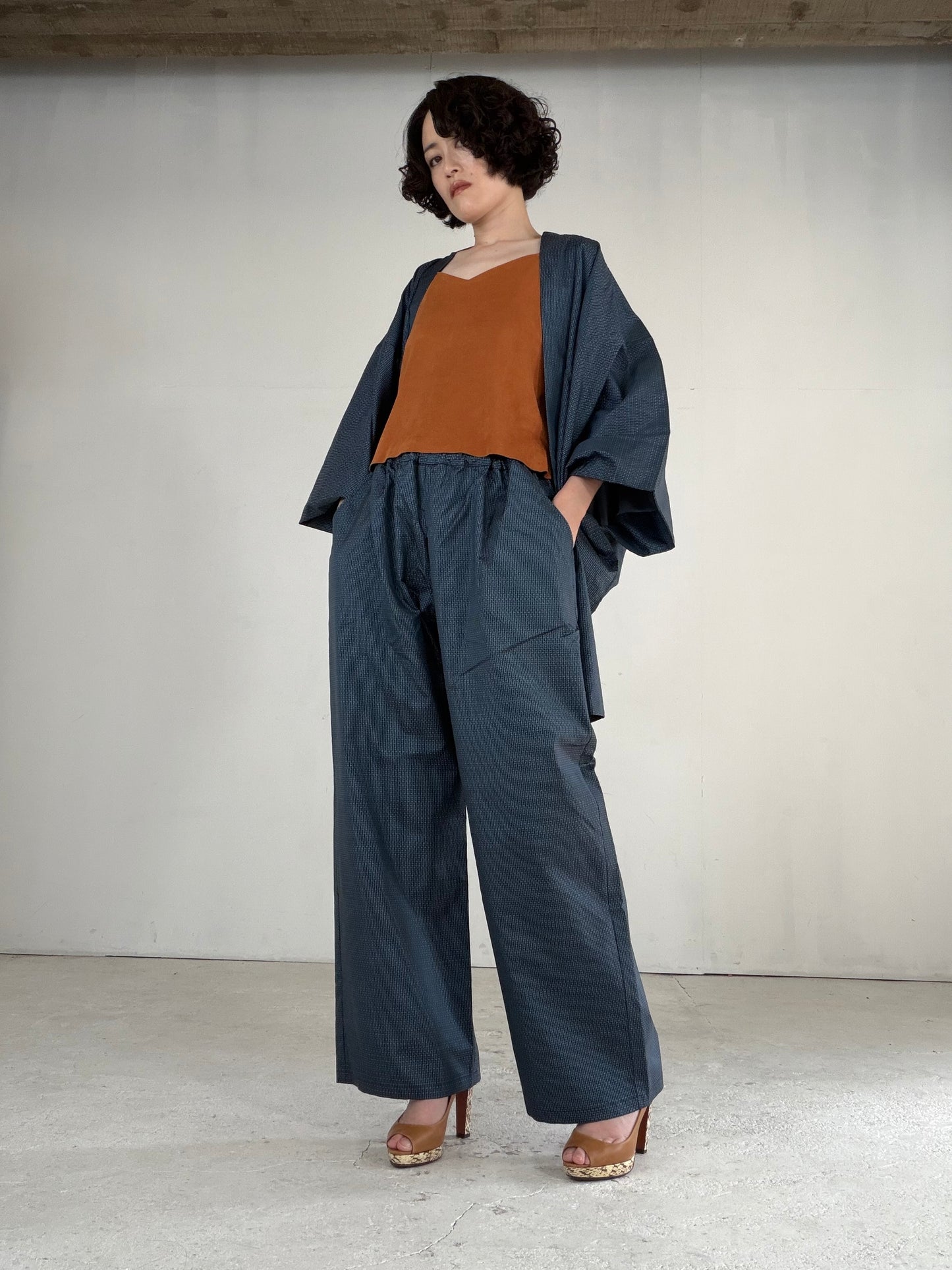 Vintage Oshima Tsumugi Haori & Kimono Pants Set "ASB013" — Upcycled from Japanese Kimono