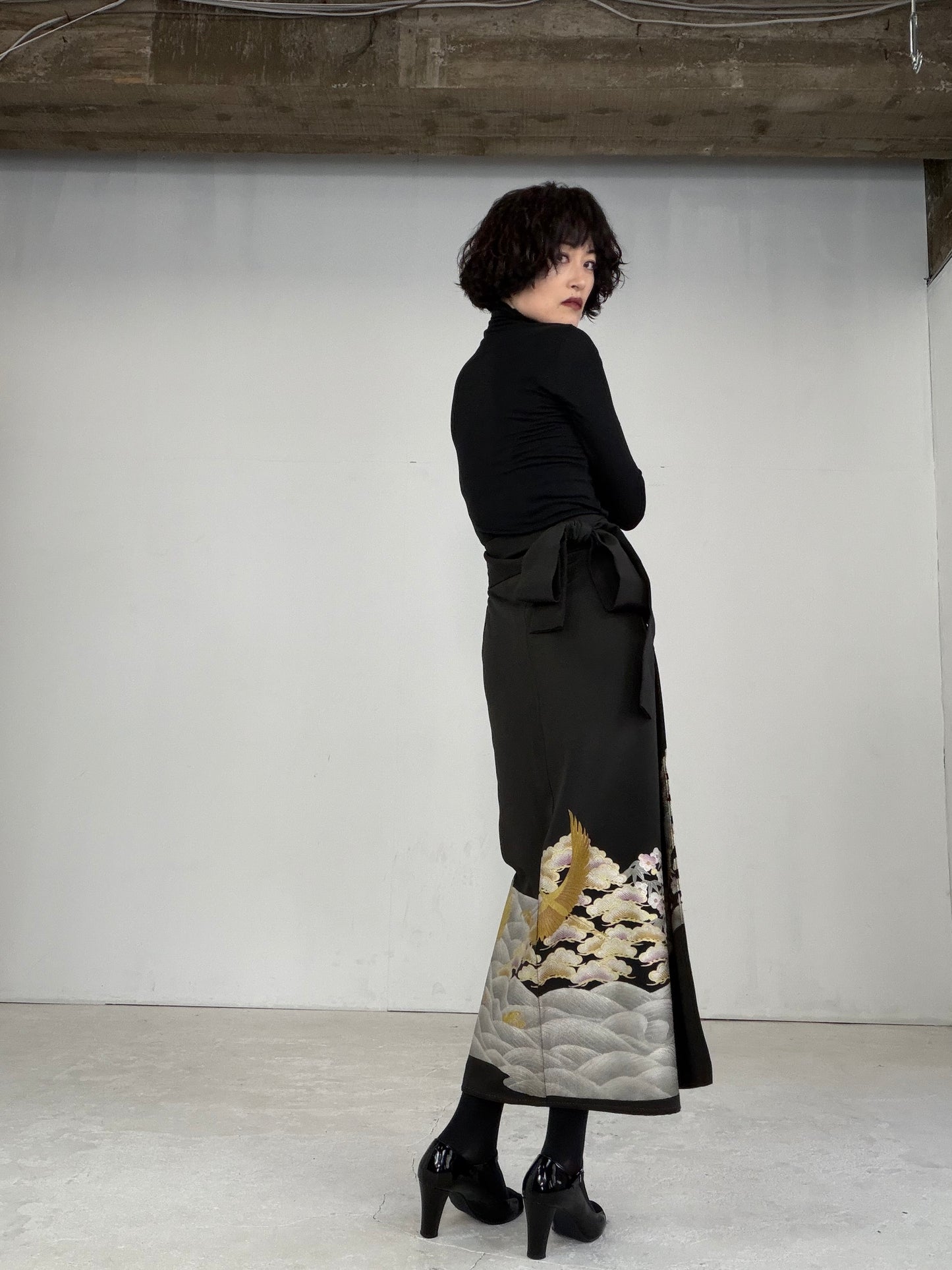 EDO-ZUMA SKIRT UPCYCLED FROM JAPANESE KIMONO "EDO021"
